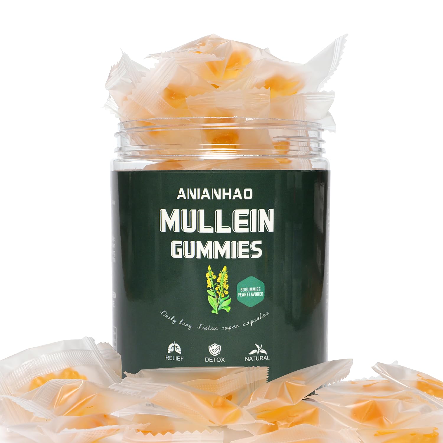 Powerful 2000mg Mullein Extract Gummies -Mullein Leaf Gummies - Cleanse Detox Herbal Dietary Supplement- Mucus Remover & Mucus Relief (Two Bottle)