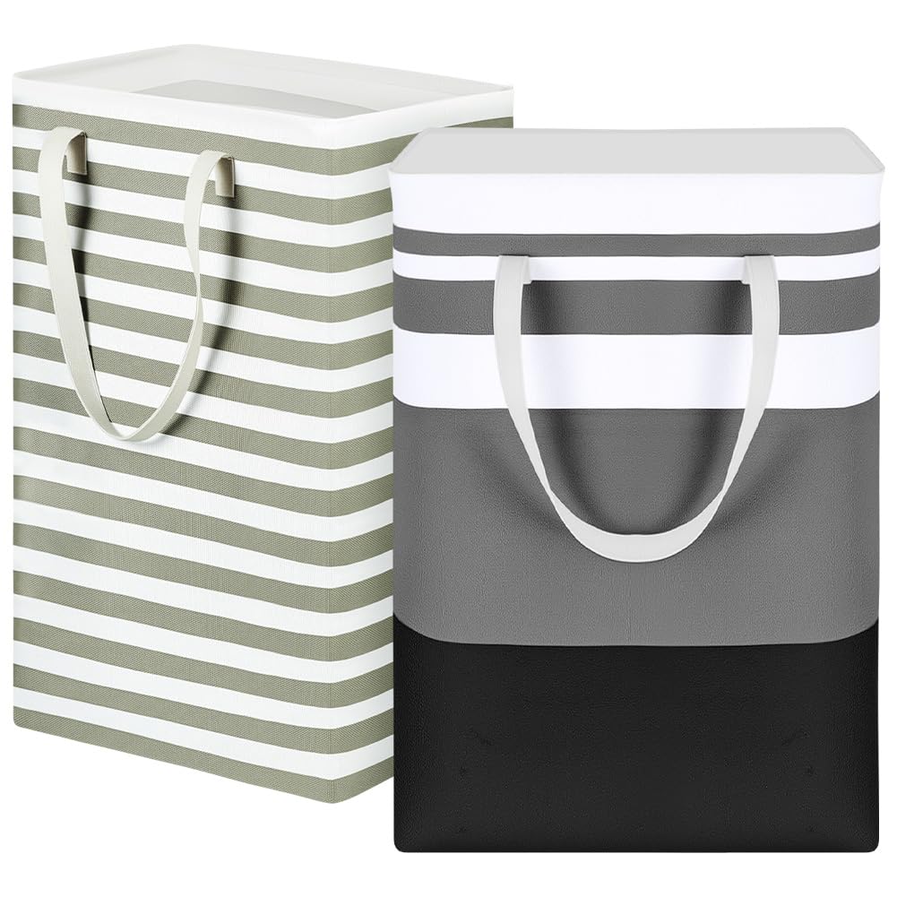 AUAUY 2 Pack Collapsible Laundry Basket, 40 * 30 * 60cm Large Laundry Hamper with Handle, Waterproof Dirty Clothes Basket, Washing Baskets for Laundry Bathroom Dorm Storage Clothes Bed Sheet Towels