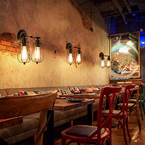 Verstelbare randwandlamp, antieke draadmetalen kooiwandtype industriële verlichting kandelaar binnenhuis-wandlamp retro… - Afbeelding 7