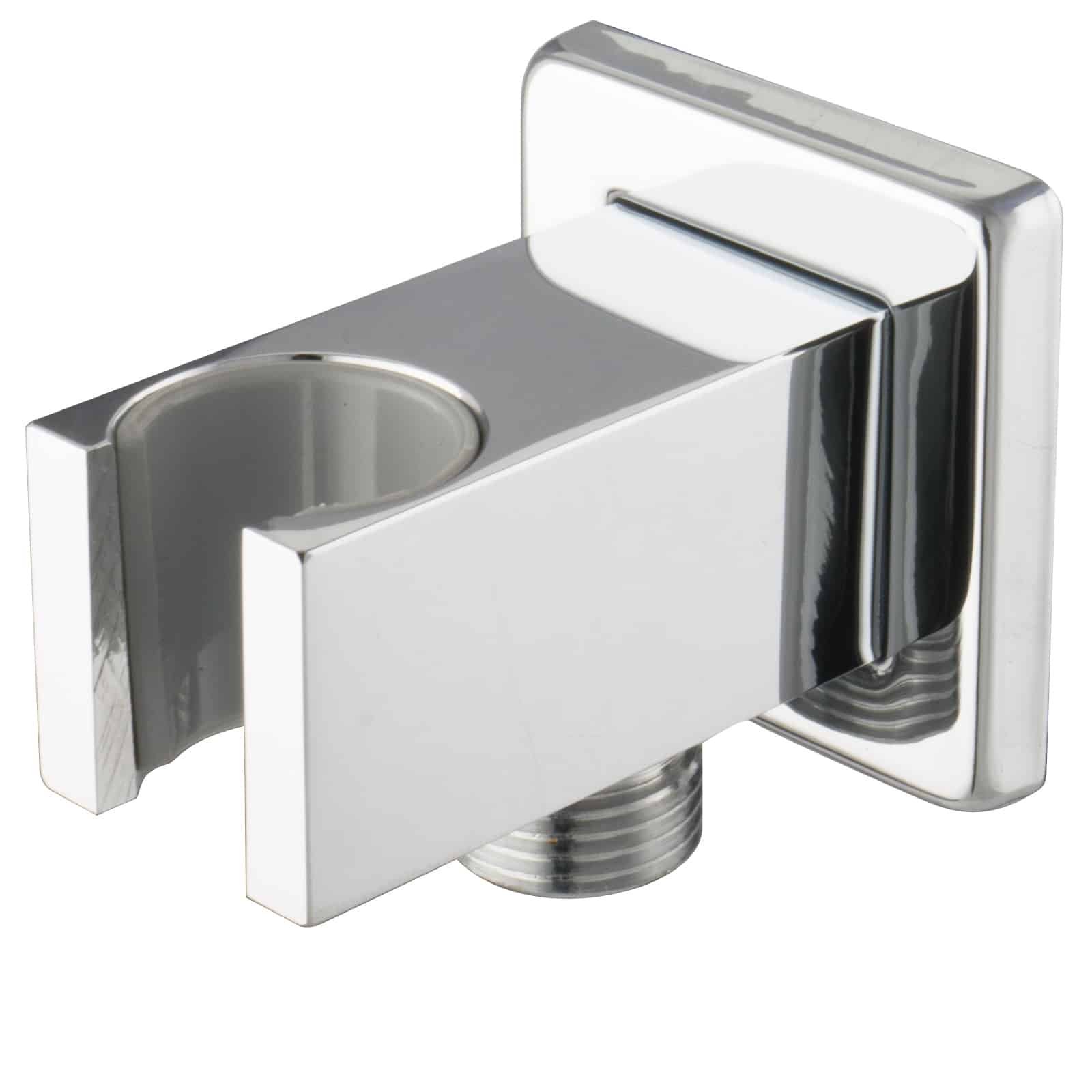 Conector de Pared con Soporte para Duchas de Mano, Cuadrado, Latón Macizo Cromado, Rosca 1/2 Pulgadas