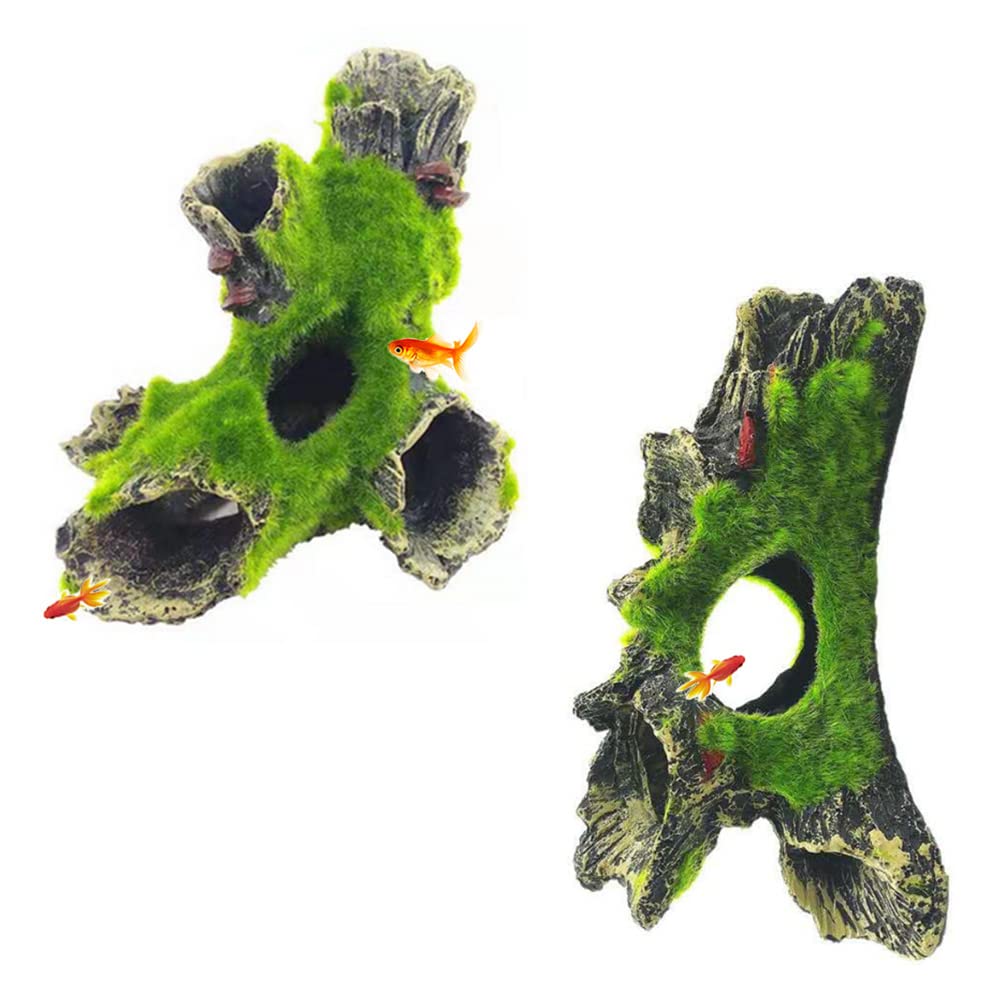 2 Pieza Acuario Resina Hueco Árbol Tronco Decoración, Adorno para Acuario de Cueva, Tronco Decorativa para Acuario, Decoración de La Cueva Acuario de La Roca, para Peces y Camarones Pequeños