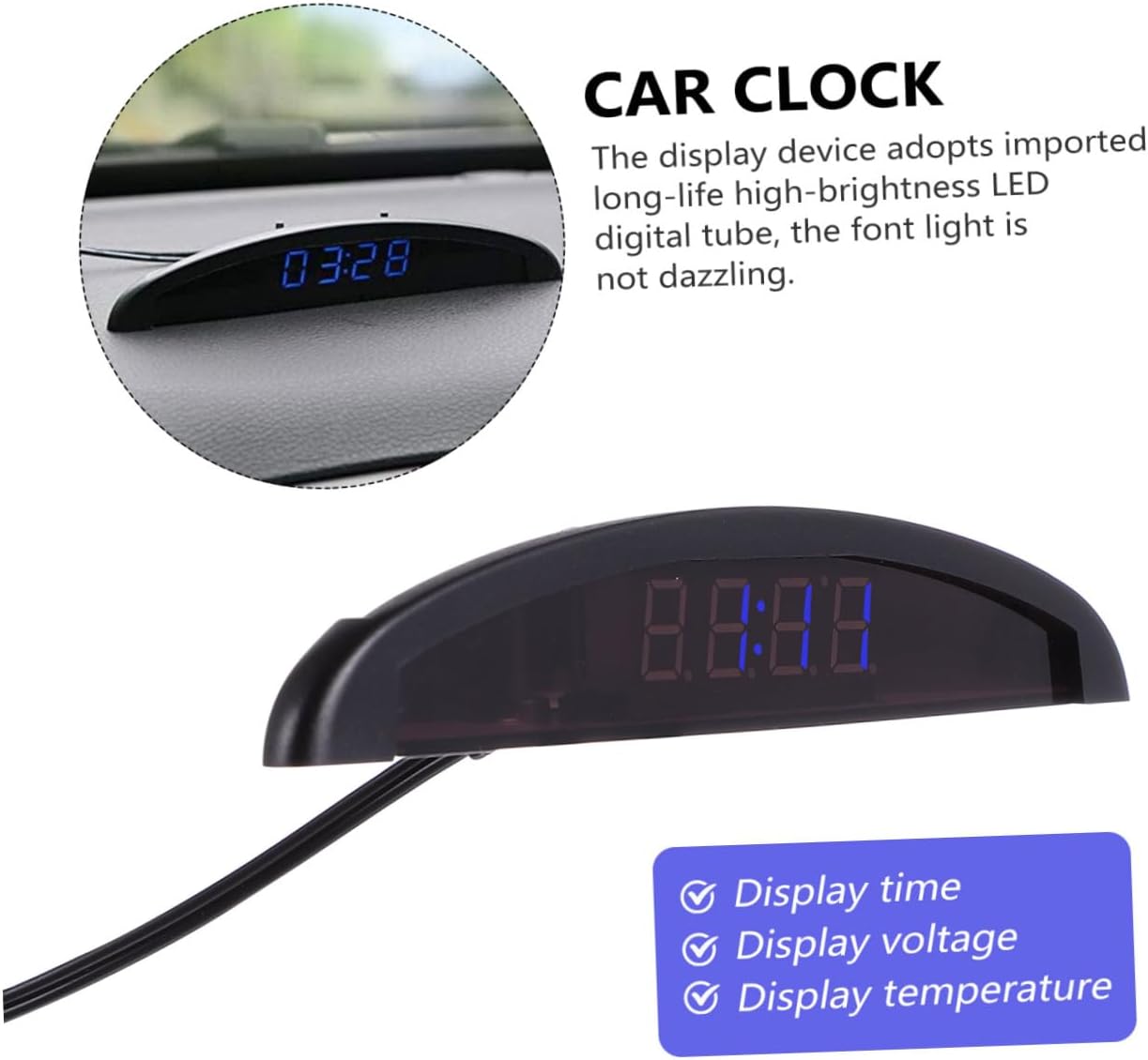 High Precision Clock Thermometer Car Accessory Desk Clock Night Light Voltmeter for Vehicle