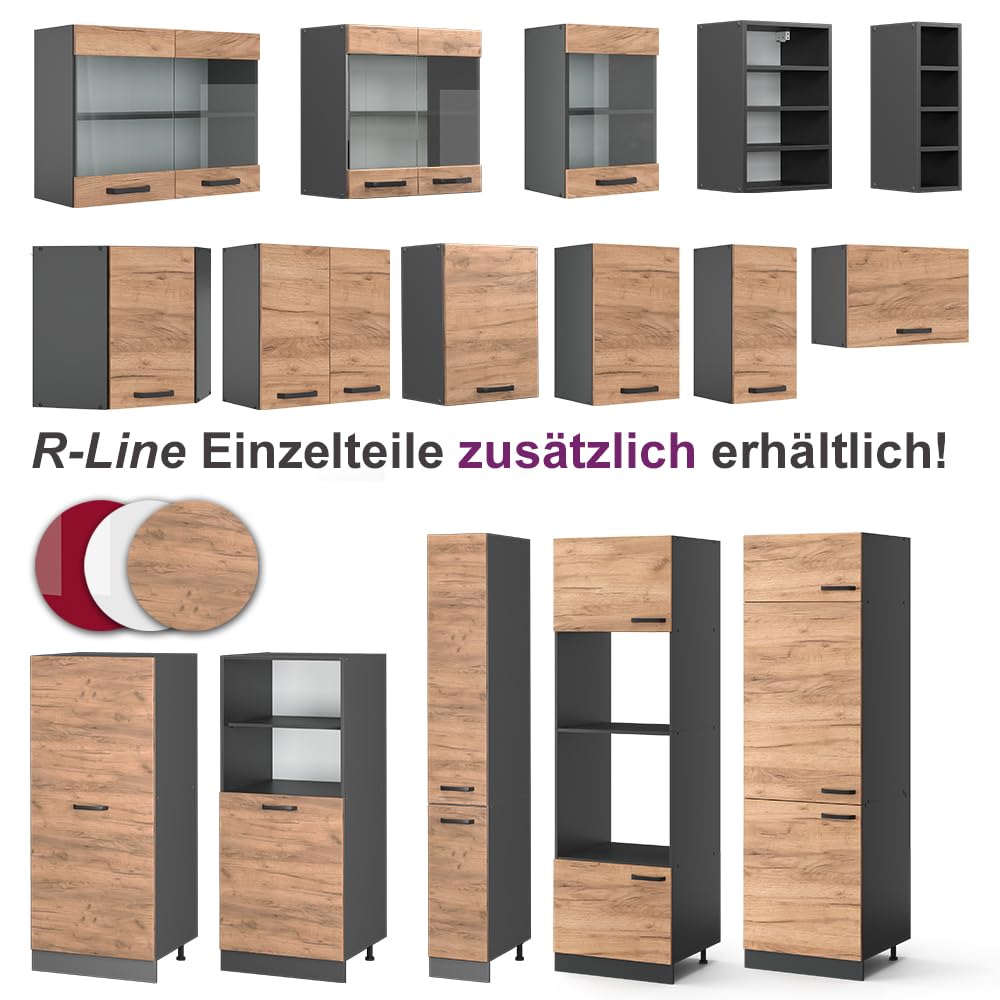 Vicco Eckküche Rick, Goldkraft Eiche/Anthrazit, 187 x 167 cm, AP Anthrazit, mit modular erweiterbaren Elementen für Flexible Küchenplanung