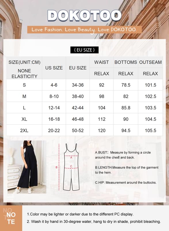 Dokotoo Damen Latzhose Sommer Ärmellos Jumpsuit Casual Lose Overall Baggy Playsuit Romper Leicht Sommerhose mit Träger S-2XL