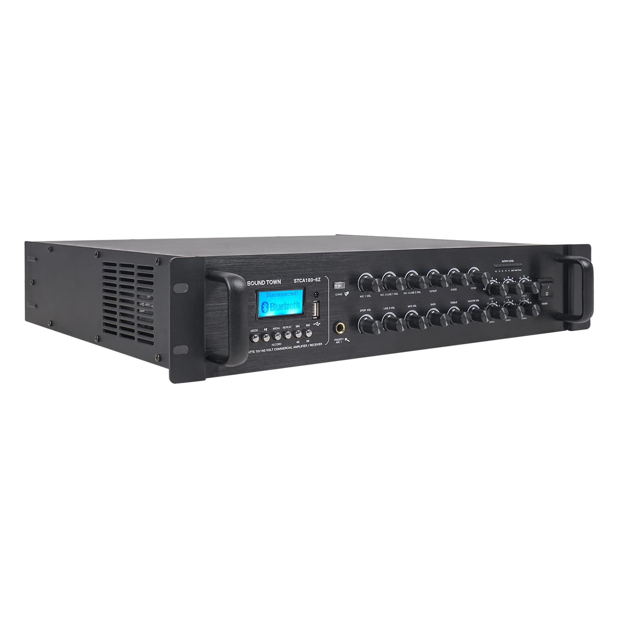 Sound Town 360W 6-Zone 70V/100V Commercial Power Amplifier with Bluetooth, Optical, Phantom Power, f