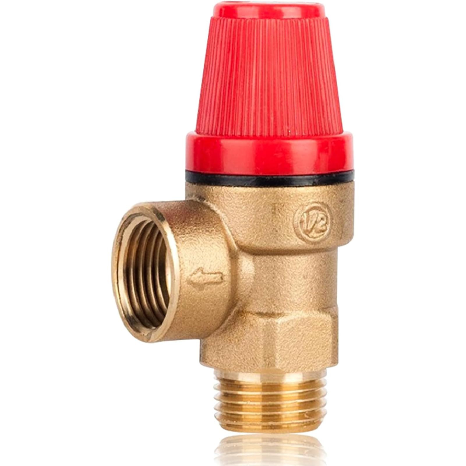Soupape de sécurité de chaudière, Soupape de Sécurité en Laiton G1/2'', DN15 Vanne de Sécurité à Sens Unique avec Filetage à Ressort pour Chauffe Eau Fermés (6Bar DN15)
