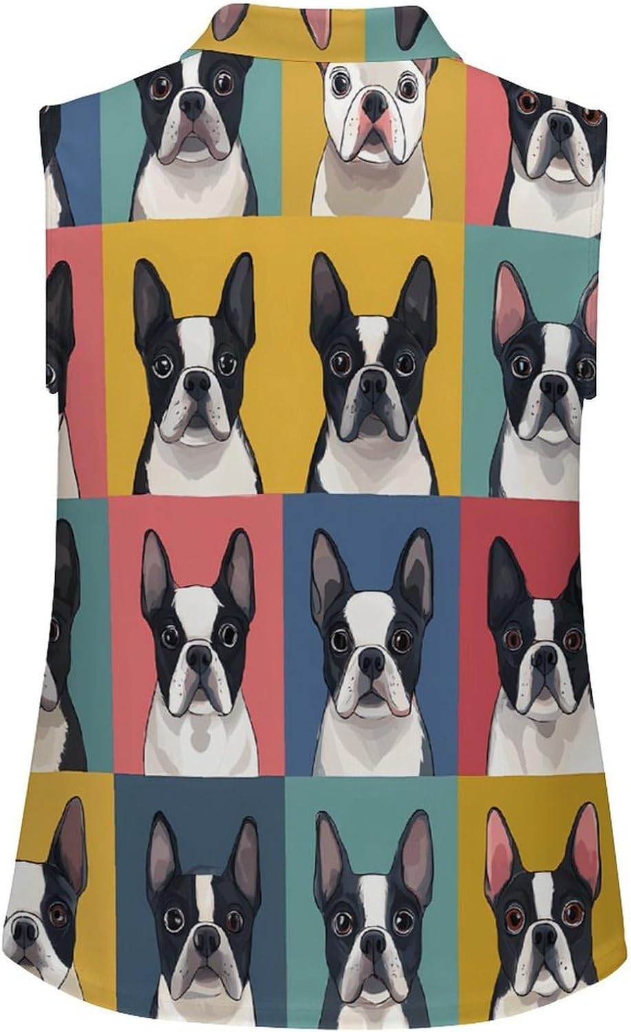 Boston Terrier Puppies Golf Shirts for Women V Neck Tennis Polo Tank Tops Blouses Sleeveless T-Shirts