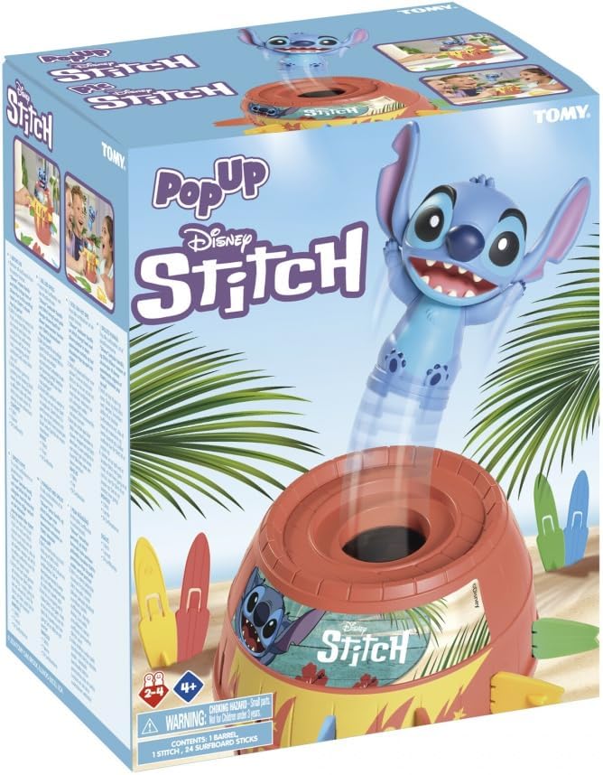 TOMY Disney Pop Up Stitch Action Board Game, Fun Family and Kids Game for Ages 4+, Preschool Children’s Game for Boys, Girls, and Adults.