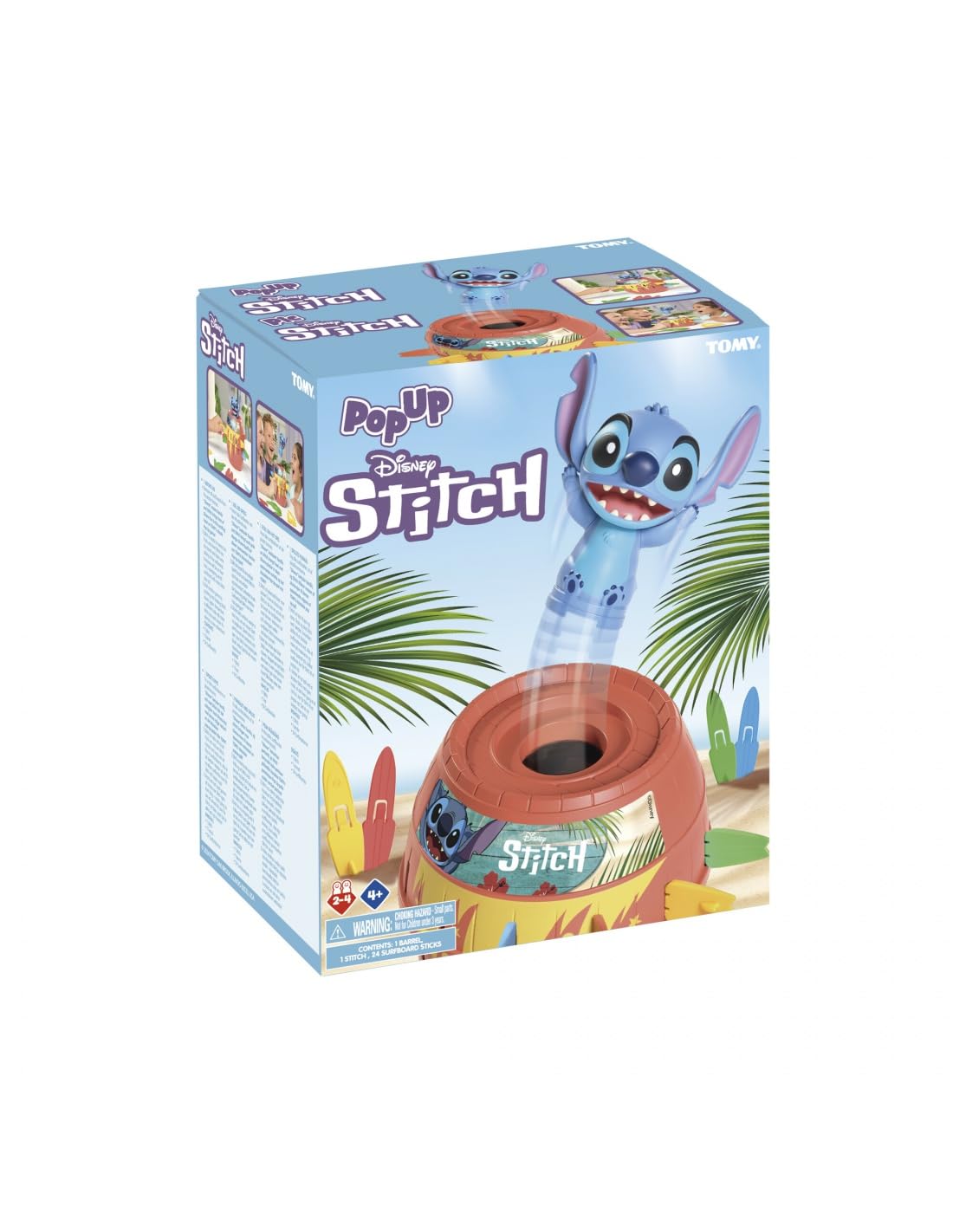 Tomy Juego de Mesa de acción Pop Up Stitch de Disney, Divertido Juego Familiar y para niños a Partir de 4 años, Juego Infantil Preescolar para niños, niñas y Adultos.