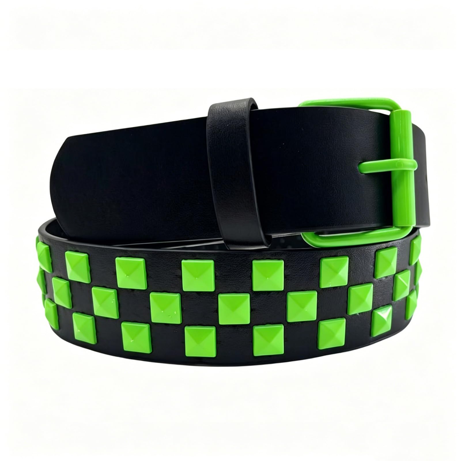 AGUTALITHIC Women Punk Rock Studded Belt Candy Color Goth Pyramid Four-Jaw Square Rivets PU-Leather Strap with Roller Buckle(105cm/41, Green)