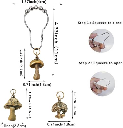 Miniatura 2 de Ganchos de cortina de ducha con forma de hongo, 12 piezas de metal resistente a la oxidación, lindos ganchos de cortina de ducha retro con forma de