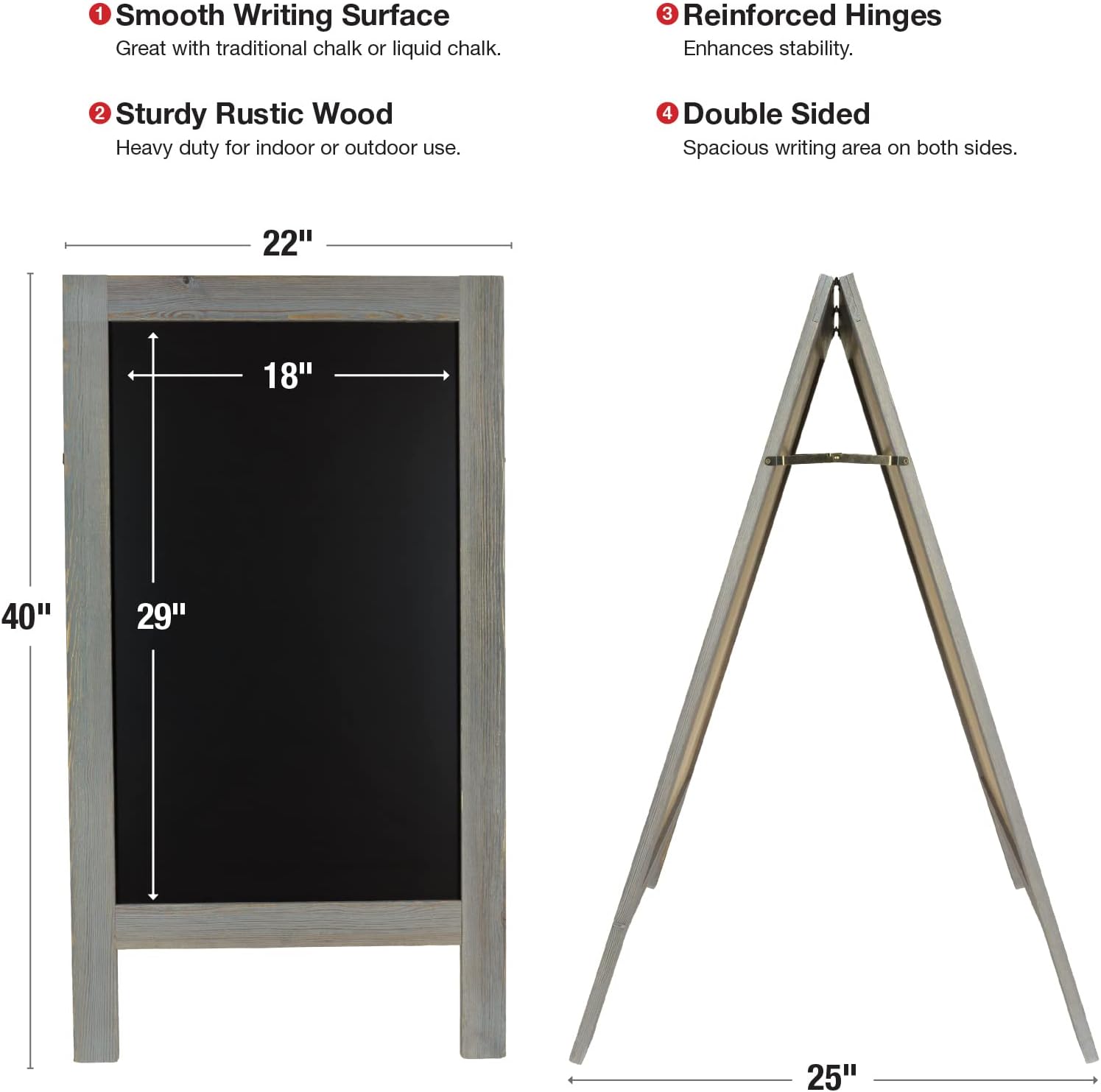 Large Sturdy Handcrafted 40" x 20" Wooden A-Frame Chalkboard Display / 4 Liquid Chalk Markers & Stencil Set/Sidewalk Chalkboard Sign Sandwich Board/Chalk Board Standing Sign (Whitewash Grey)