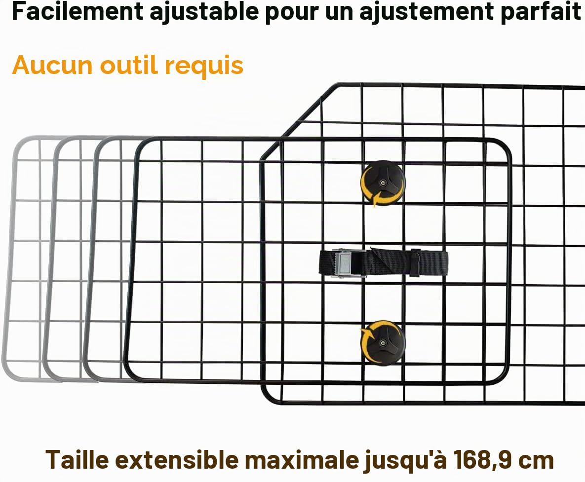 Barrière de voiture universelle pour animaux de compagnie de 96,5 à 167,5 cm pour SUV et camionnette
