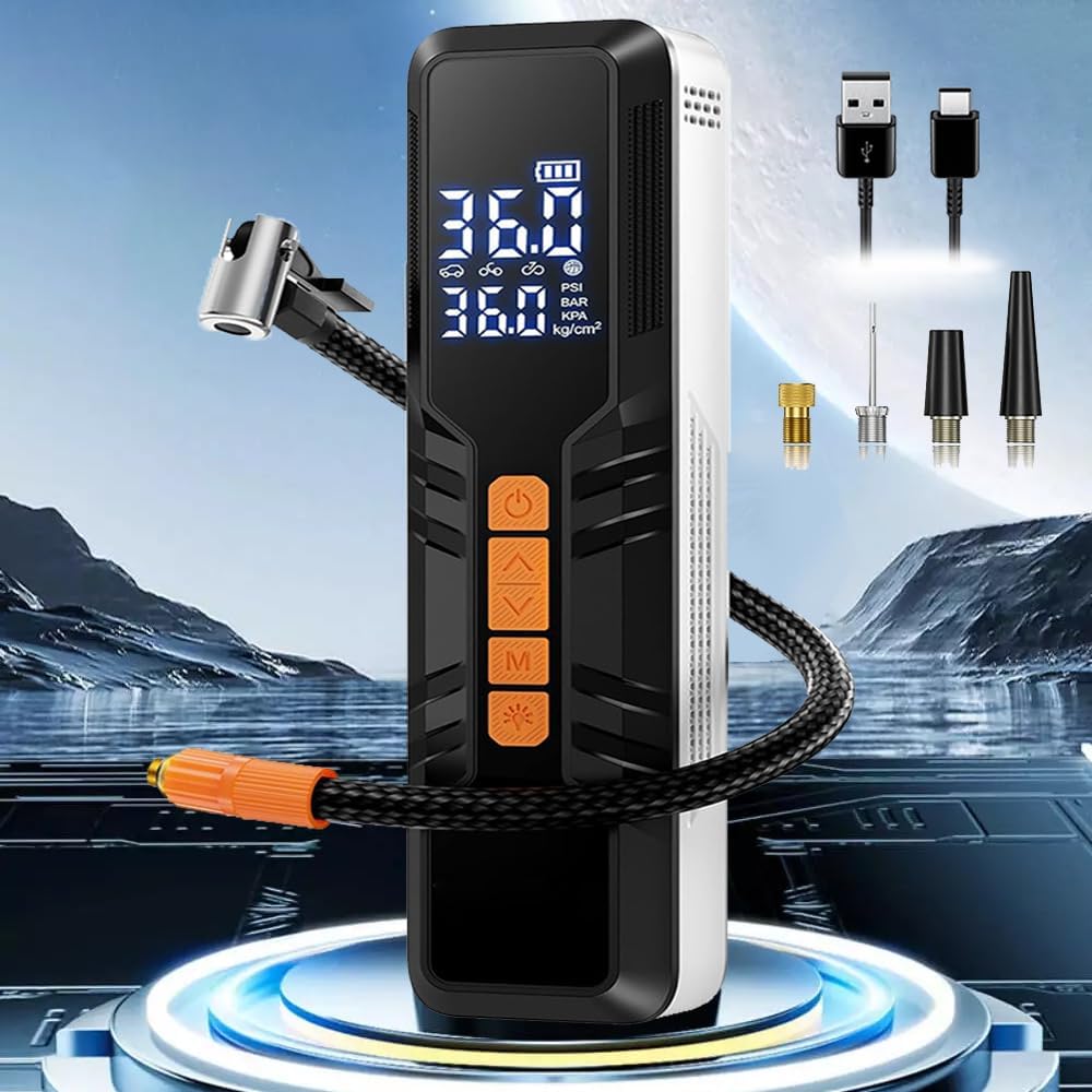 Portable Air Compressor for Car Tires – Rechargeable Tire Pump with 6000mAh Battery Capacity, 12V Air Compressor, Digital Air Pump for Car, Bike, Truck