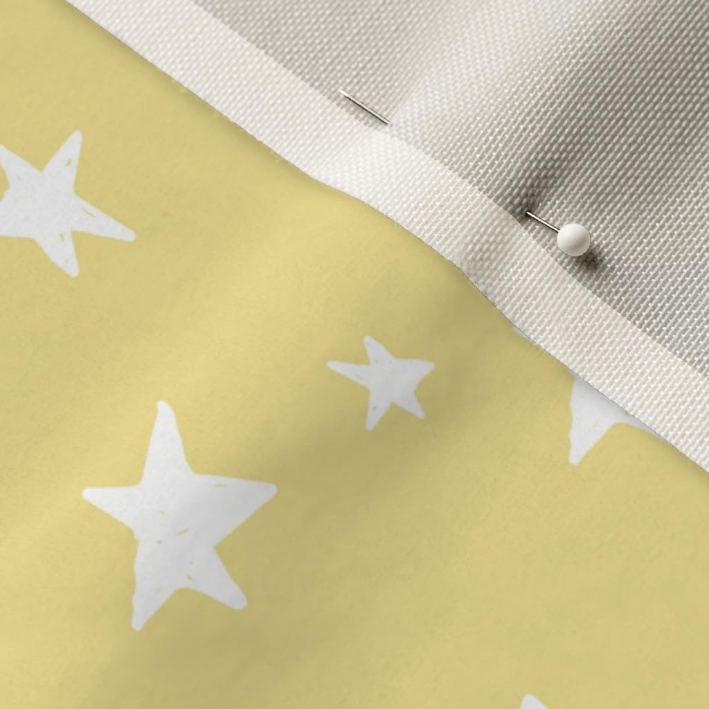 Spoonflower Fabric - Stars Lemon Yellow Star Pastel Nursery Fairy Celestial Printed on Upholstery Velvet Fabric Fat Quarter - Upholstery Home Decor Bottomweight Apparel