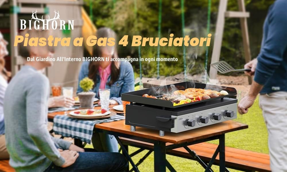 BIGHORN Plancha - Barbecue a gas, portatile, 4 bruciatori