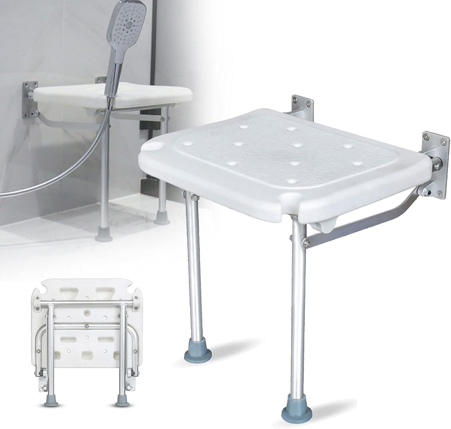 Asiento Ducha Plegable Pared Montada, Taburete De Baño con Pies De Apoyo Silla Abatible Ducha Montado En La Pared para Personas Mayores Minusvalidos Adultos Banqueta Ducha
