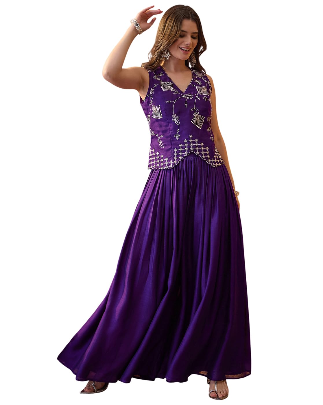 SheWill Crepe Zari and Thread Embroidered Straight Kurta with Matching Pant, Featuring Intricate Detailing, Elegant Silhouette and Refined Finishing-picture-12