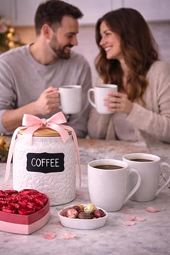 Miniatura 6 de Juego de 2 recipientes de cocina de cerámica (94 onzas y 52 onzas), recipientes decorativos de harina y azúcar con tapas herméticas de bambú, tarros