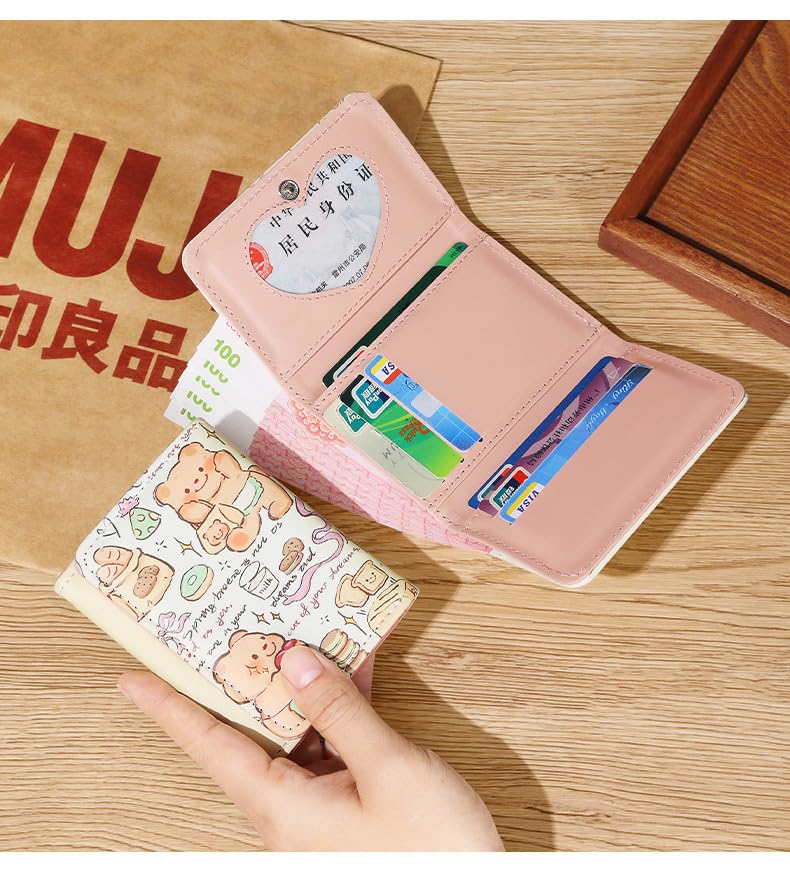 Cute Wallet Girls Wallet Coquette Accessories, Trifold Kawaii Stuff Card Holder Aesthetic Card Cases Cutecore Purse (Bear)3