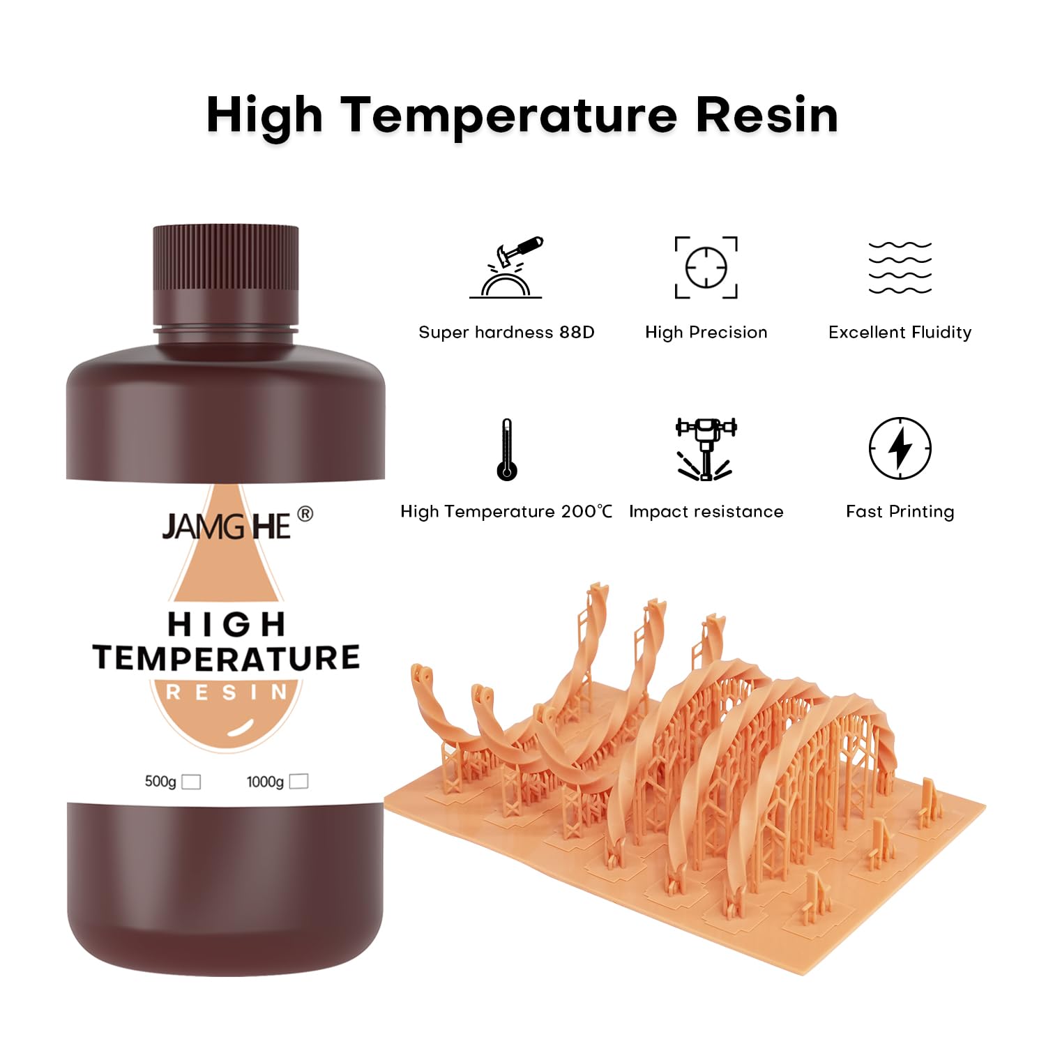 Żywica do drukarek 3D, odporna na wysokie temperatury, JAMG HE HDT 3D, odporność na temperaturę do 220 °C, zapewnia niezrównaną wydajność i niezawodność do zastosowań samochodowych, lotniczych,