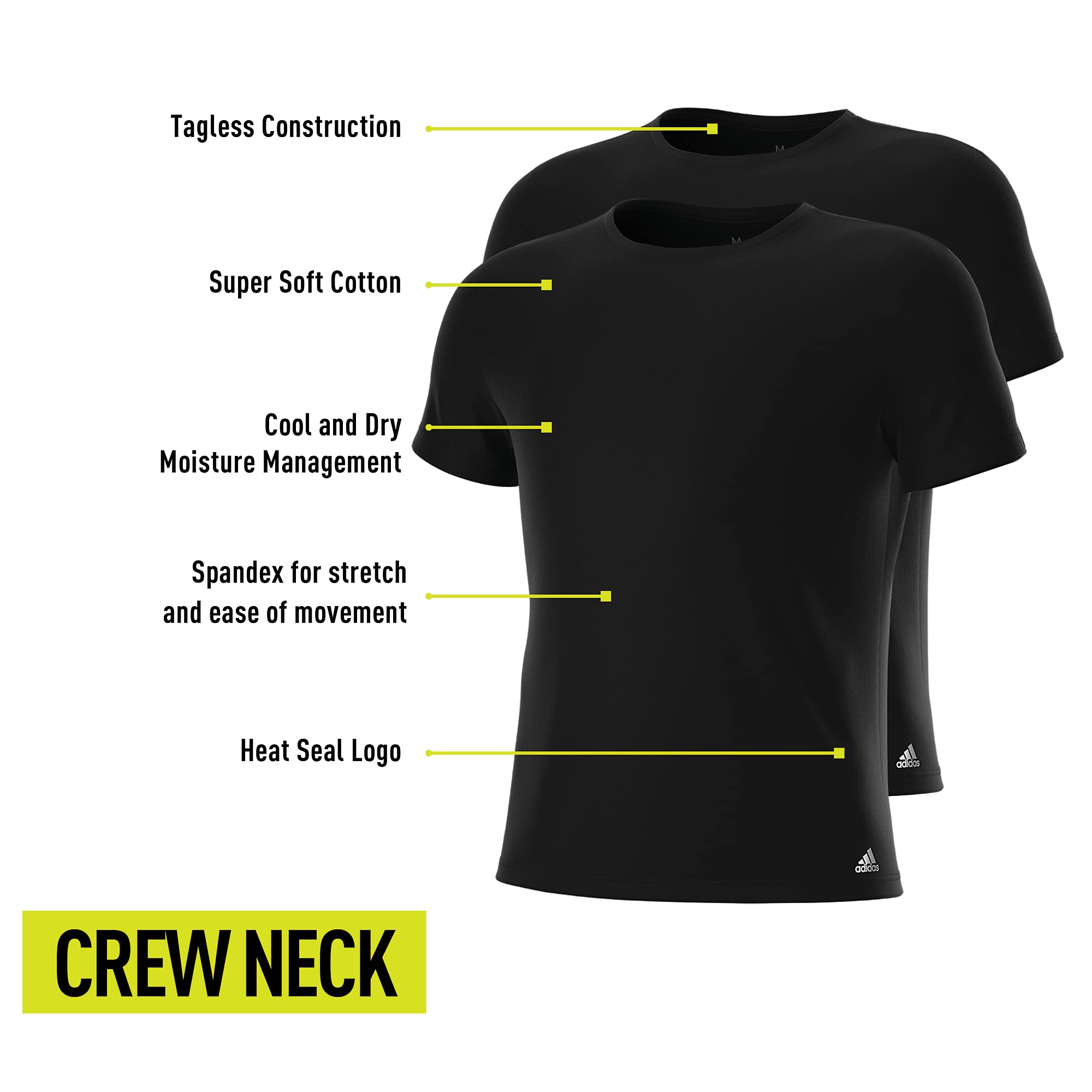adidas Stretch Cotton Crew Neck Undershirts (2-pack) Capa de base superior Hombre