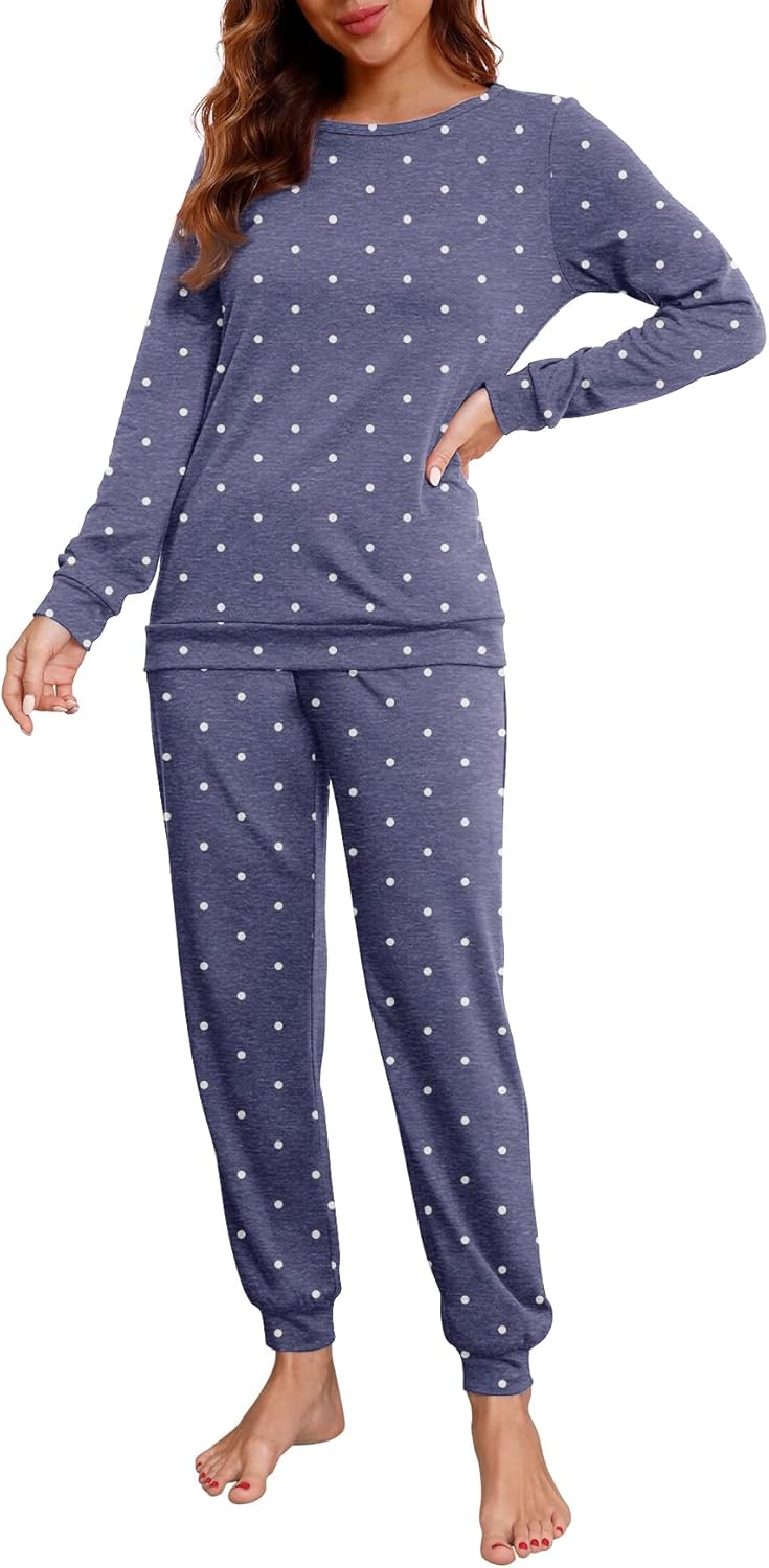 PrinStory Womens Pajama Set Long Sleeve Sleepwear Nightwear Soft Pjs Lounge Sets With Pockets