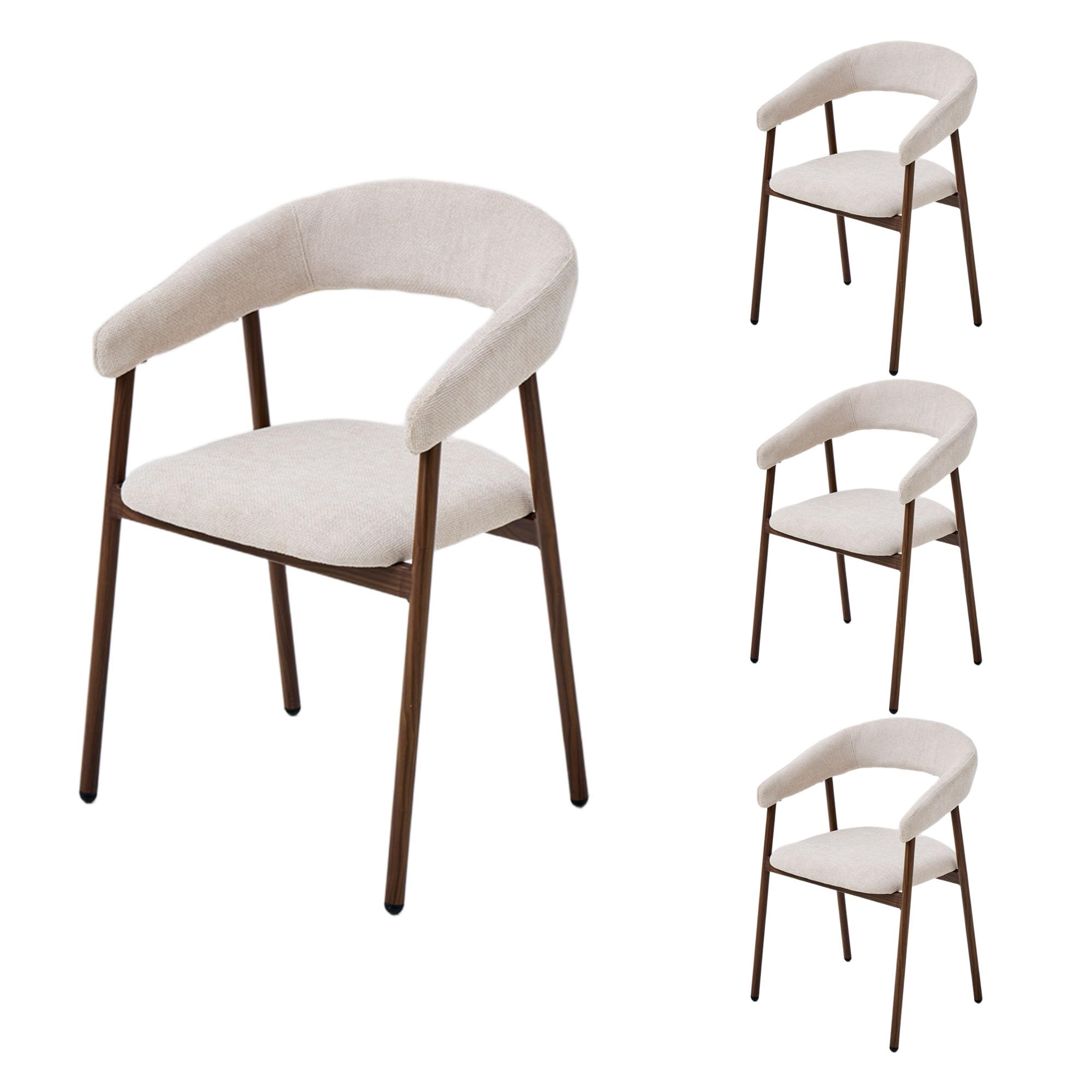 Mittelalter Esszimmerstühle, Beige, 4 Stück, Bogenlehne