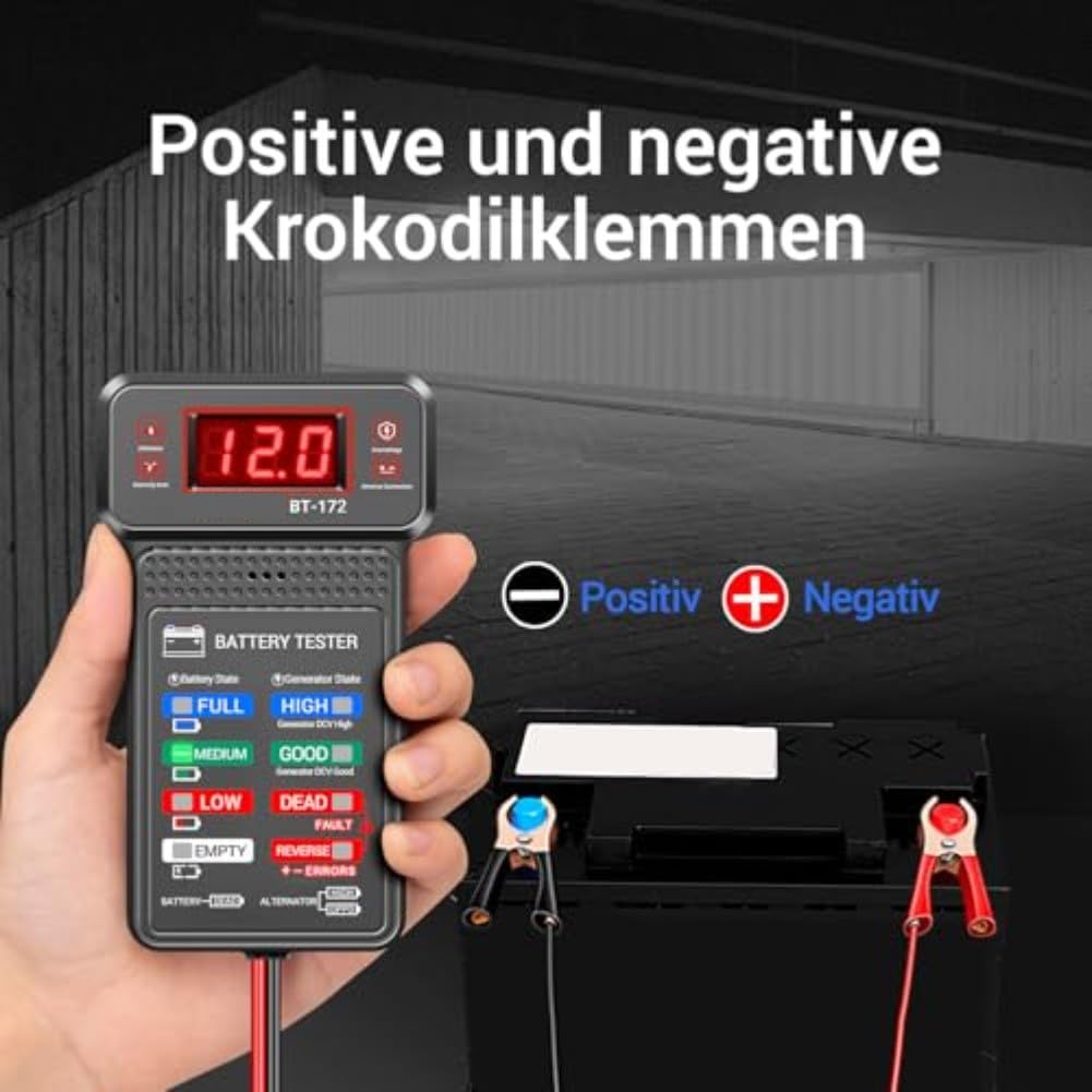 Tester digitale per batteria auto 12 V e analizzatore di carica con schermo LCD inversione di polarità per la protezione dei veicoli