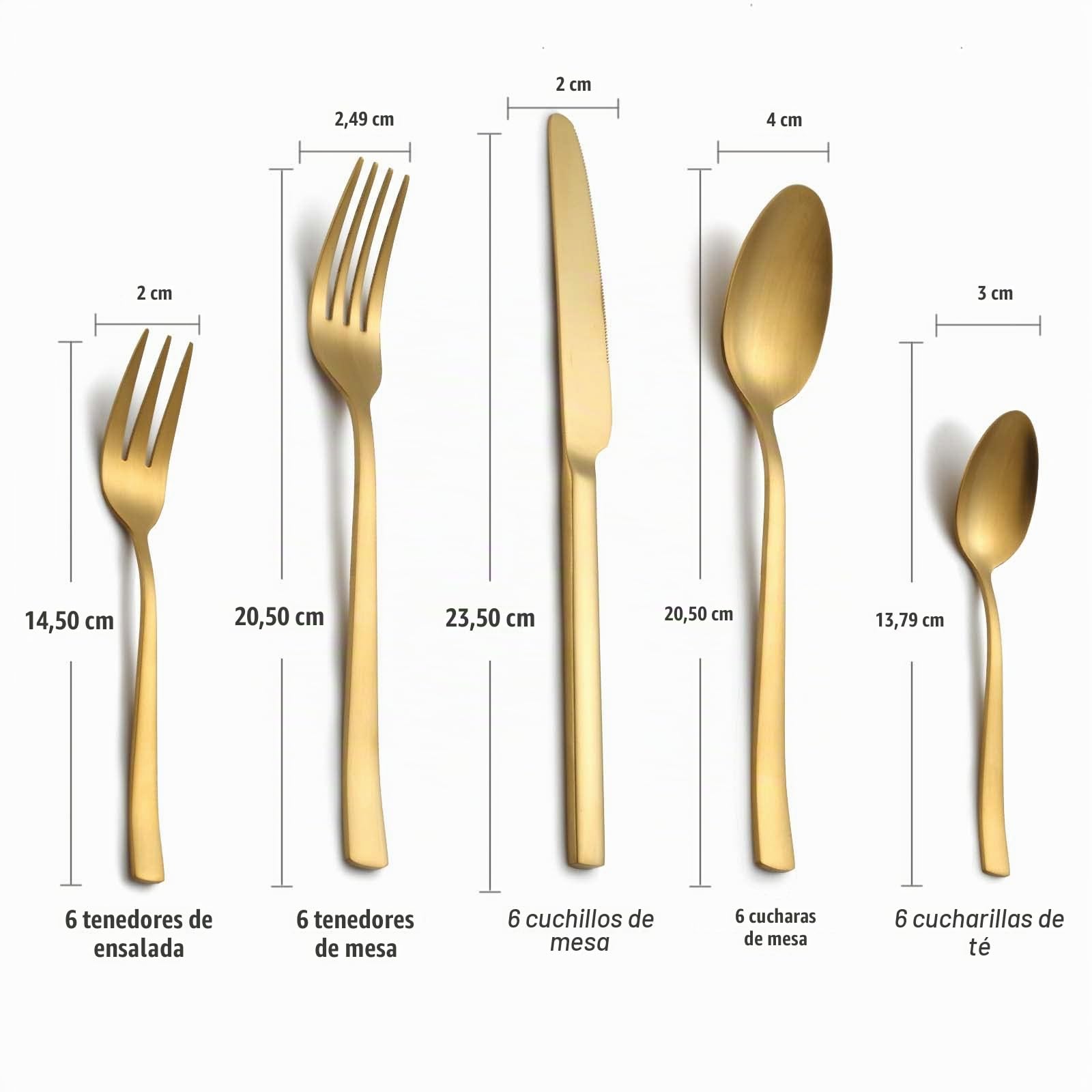 BEWOS Juego de cubiertos para 6 personas, 30 piezas, de acero inoxidable, color dorado mate, con cuchillos, tenedores y cucharas, pulido brillante y apto para lavavajillas
