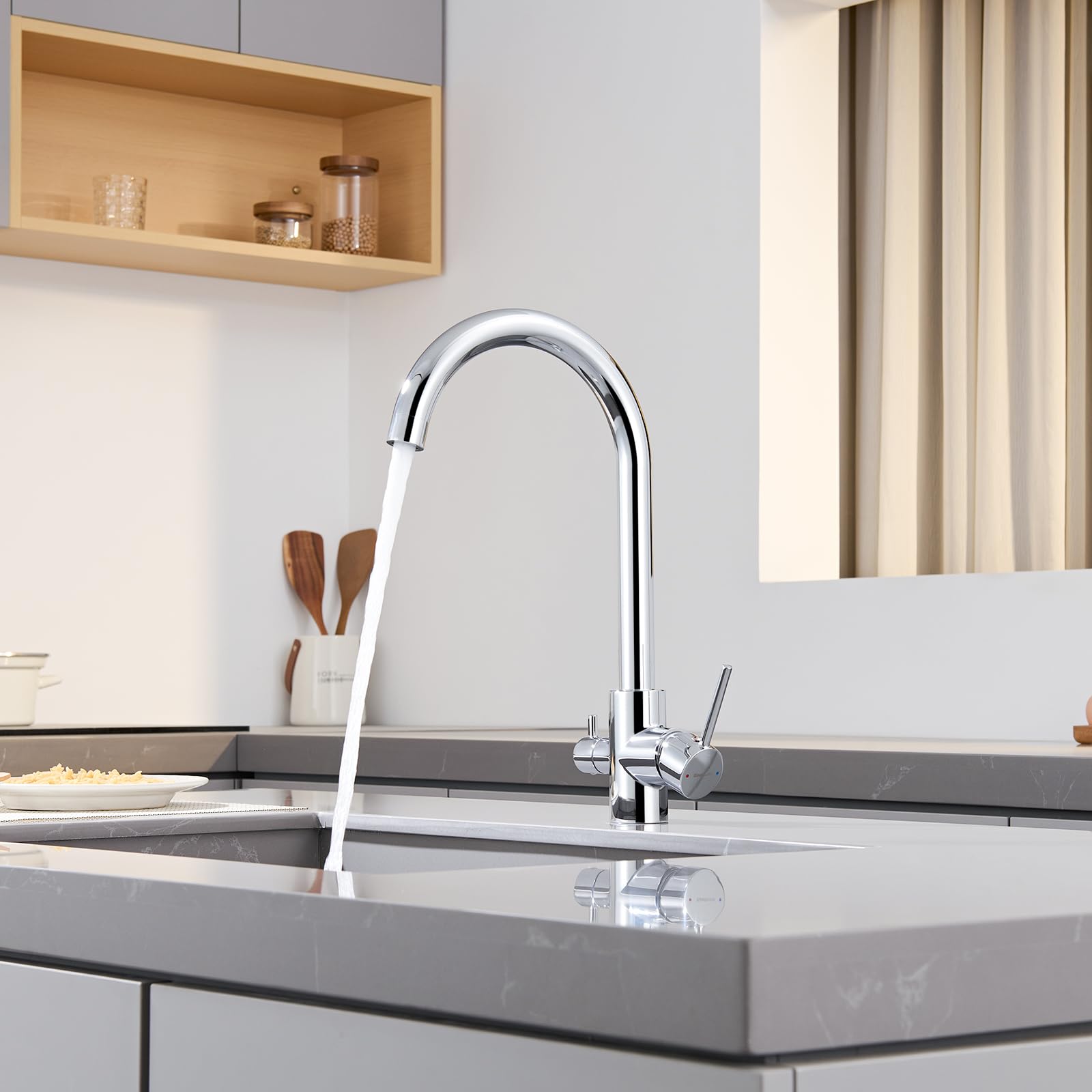 Grifo de Cocina 3 Vías, Grifo Mezclador de Tres Vías para Filtros de Agua