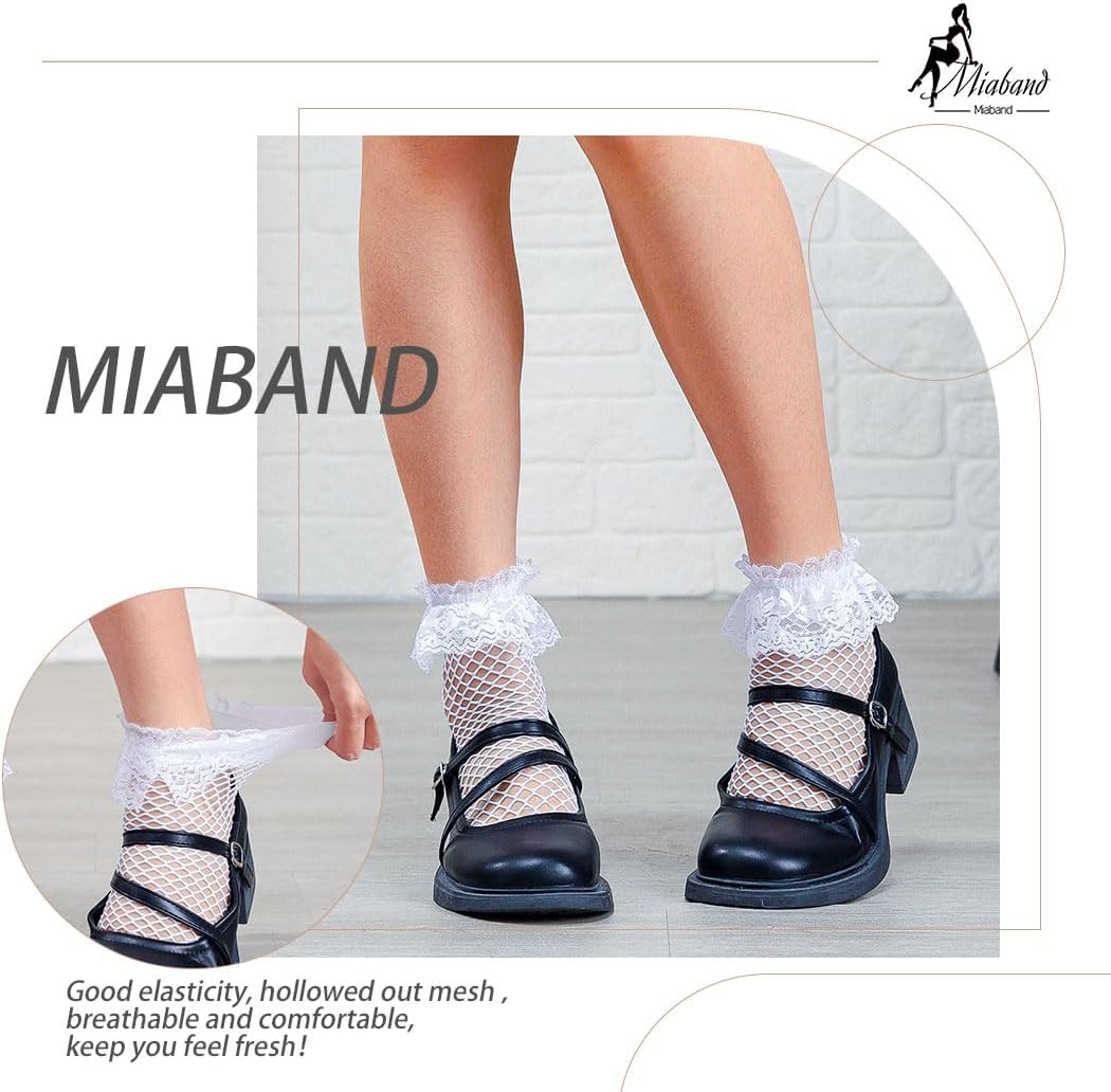 Fishnet Sheer Socks Bow Mesh Net Socks Elastic Hollow Short Sock for Women 2 Pairs - Image 2