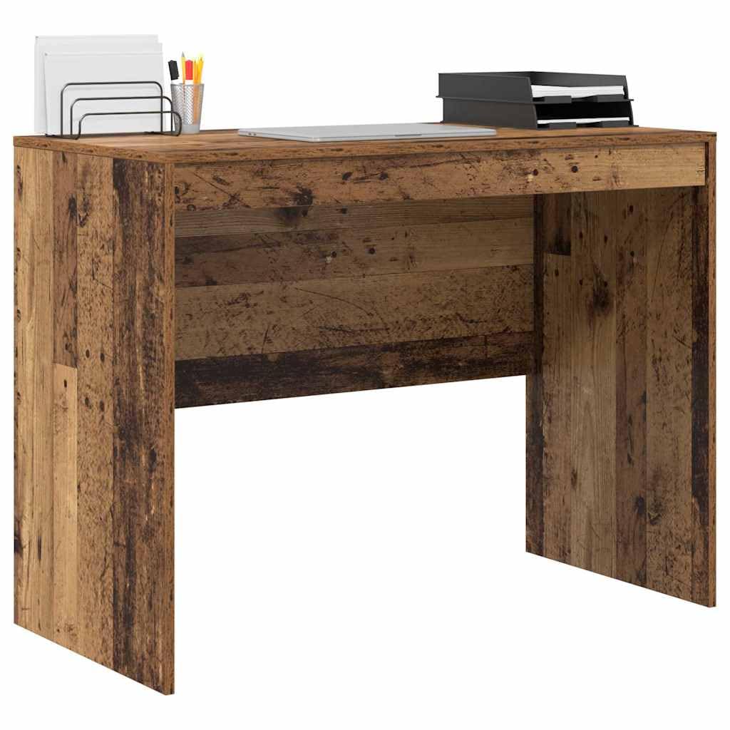 Scrivania in legno anticato, 100 x 50 x 76 cm, compatta, per casa, ufficio, studio, con piano stabile per postazione di lavoro organizzata