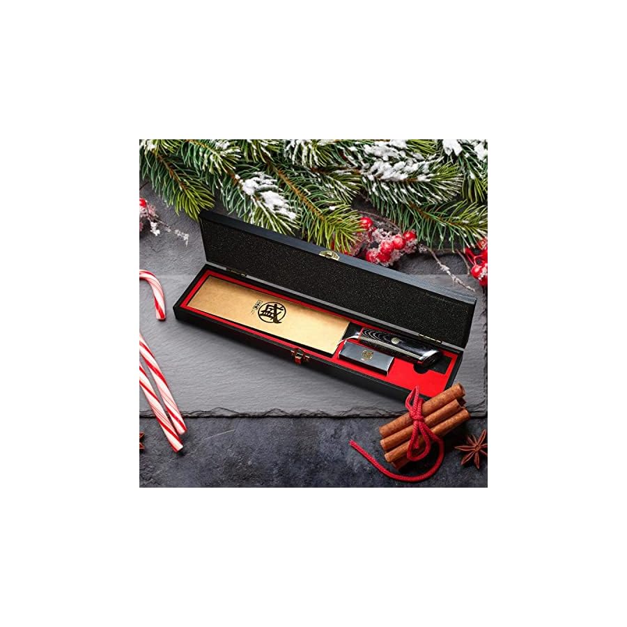 MITSUMOTO SAKARI 7 inch Japanese Cleaver Knife, AUS-10 Damascus Steel Meat Cleaver, Traditional Hand-Forged Chef Knife, Kitchen Knife for Cutting or Slicing (PakkaWood Handle & Sandalwood Box)