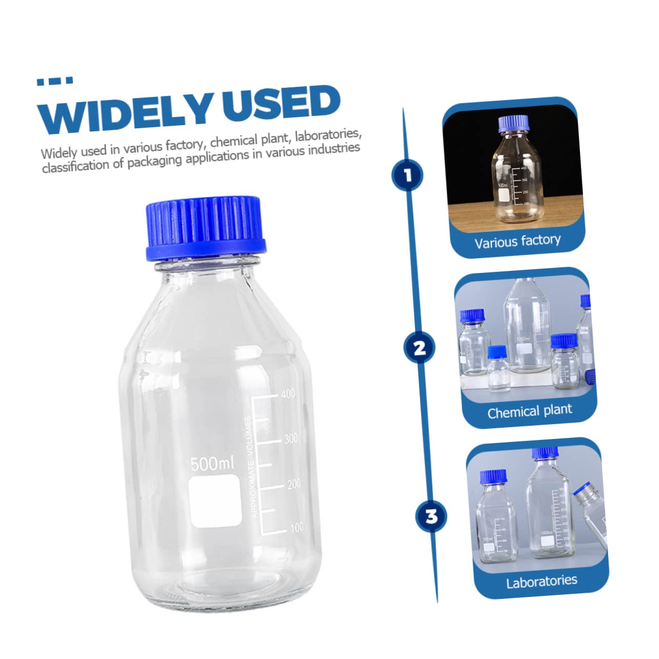 Anneome 3pièces Flacon Verre Pour Réactifs Chimiques De Bouteilles Avec Couvercle Étanche Aux Chocs Évaporation Pour Laboratoire Et Échantillonnage