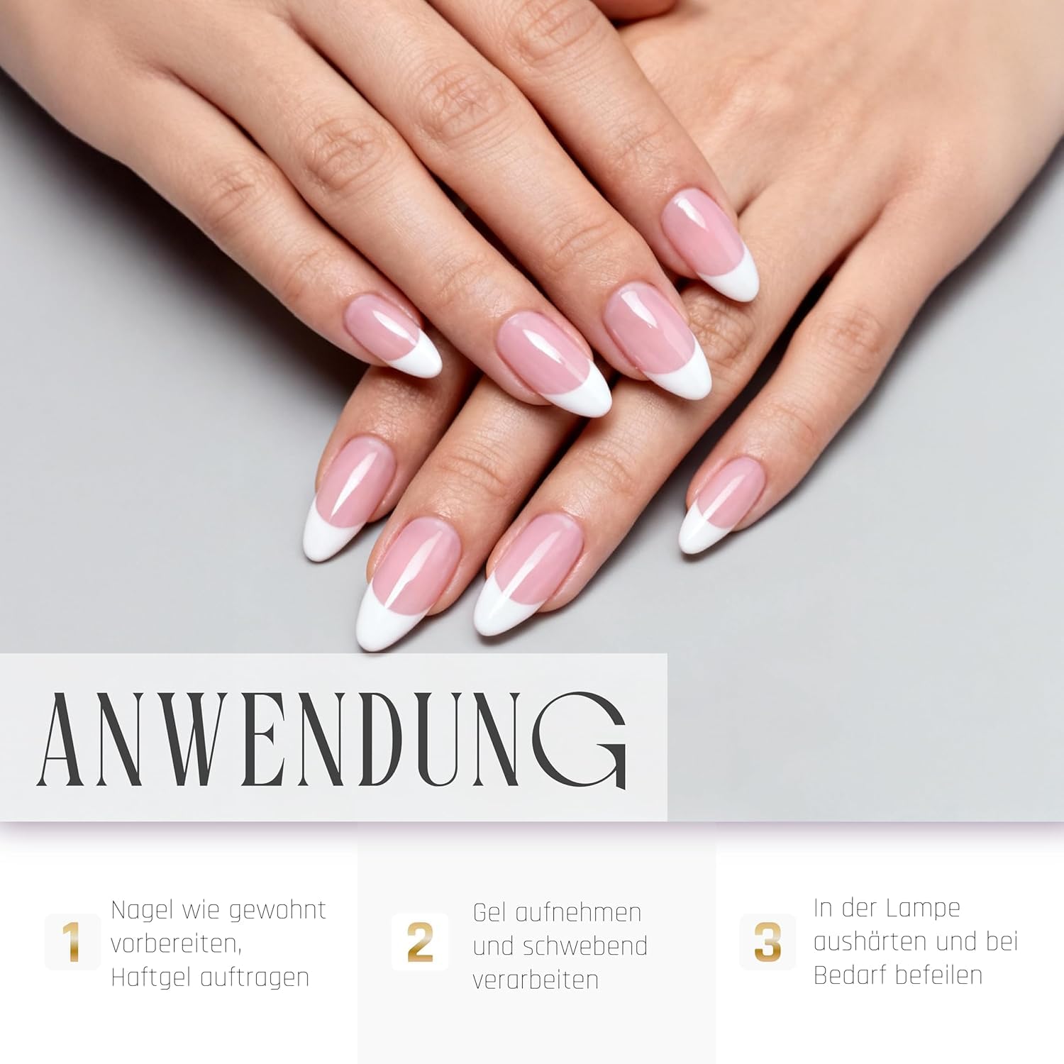 No File Aufbaugel Set für Gelnägel ALMOND, BLOSSOM, BEIGE & MILKY WHITE 15ml für Profis & Anfänger als UV Gel SELBSTGLÄTTEND OHNE FEILEN, UV & LED geeignet, pinchbar, mittelviskos, Lynis-Nailshop.de