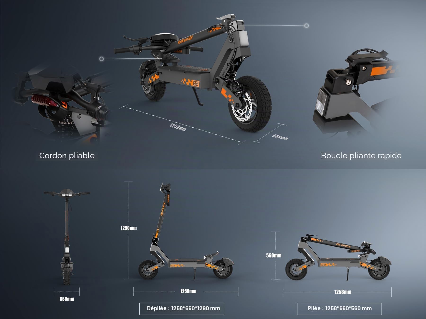 KUKIRIN G2 Trottinette Électrique Adulte, Batterie 48V 15,6Ah, Jusqu’à 55 km, Pneus Tubeless 10 Pouces, Double Suspension, Double Frein à Disque, Écran Couleur Tactile, Pliable