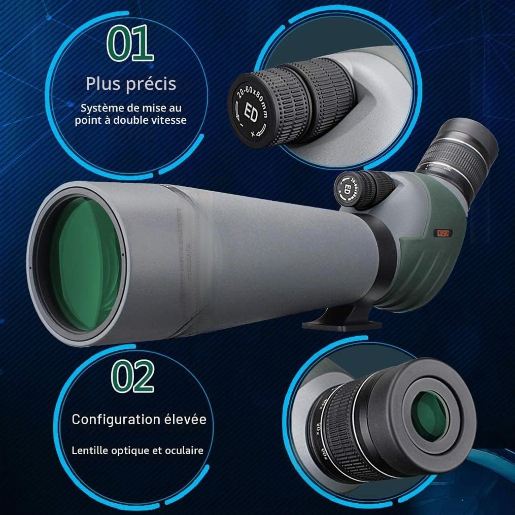Gosky Ed Longue-Vue 20-60x 80 mm avec Adaptateur pour Smartphone, Longues-Vues à très Faible Dispersion, pour L'observation des Oiseaux, Le tir à la Cible, Les paysages fauniques