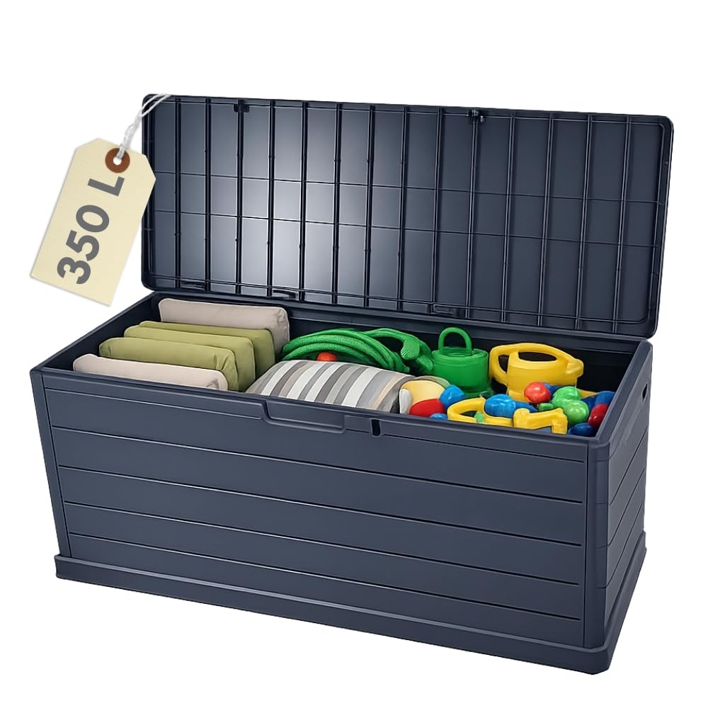 Gartenbox Wetterfest Auflagenbox Wasserdicht 350 L | Kissenbox Groß, Outdoor Möbel Box, Gartentruhe, Terrassenschrank