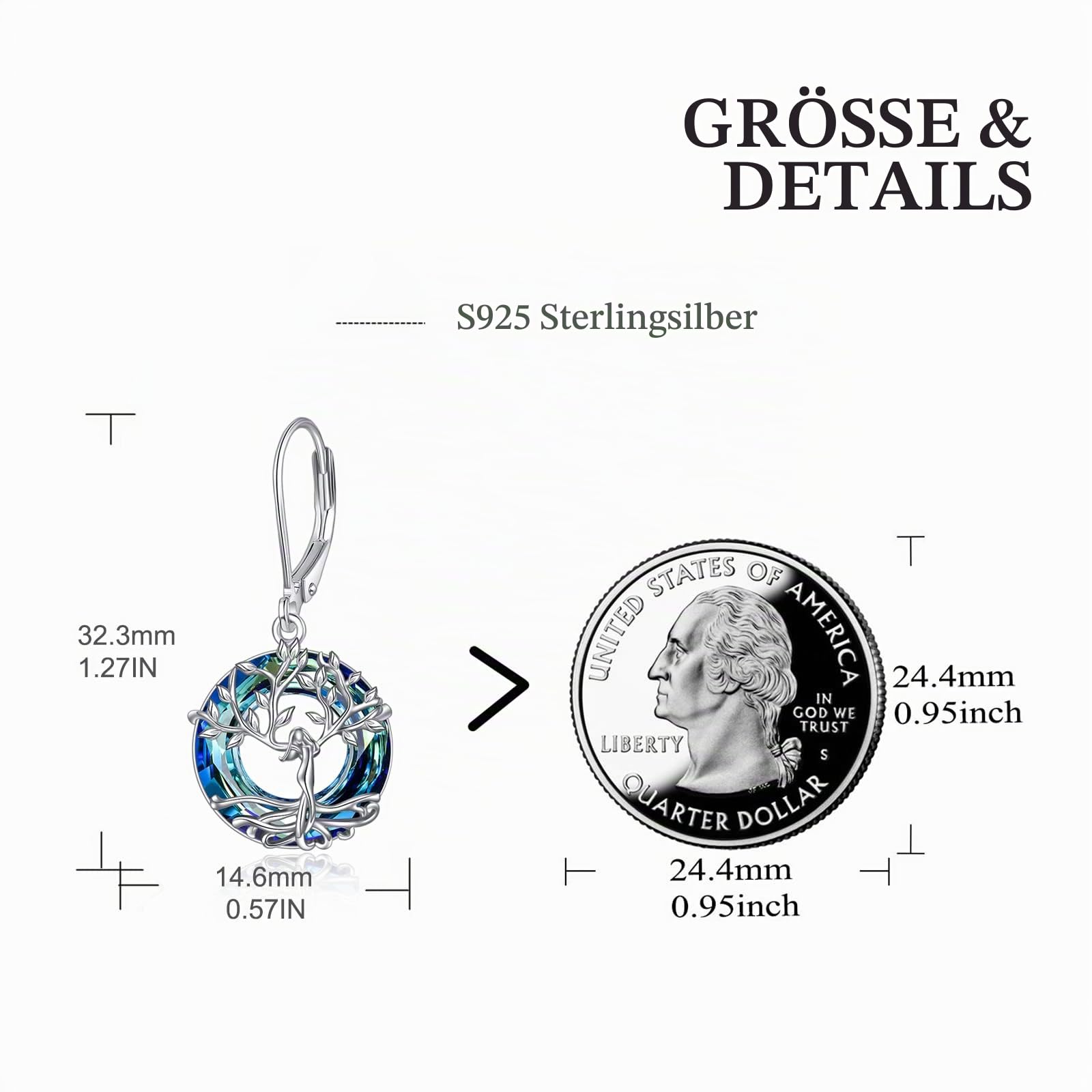 Baum des Lebens Ohrringe Sterling Silber mit Kristallen, Geburtstagsschmuck Geschenke für Frauen Damen