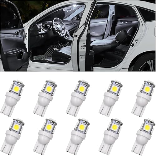 AICEL Bombilla LED para automóvil, bombilla LED T10 5SMD 5050 chips, bombillas de repuesto para interior de automóvil, sin errores, súper brillante