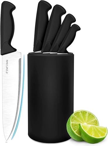 Knife Set, 6-Piece Kitchen Knife Set, German High Carbon Stainless Steel, Durable & Easy Clean Knife Block, Black