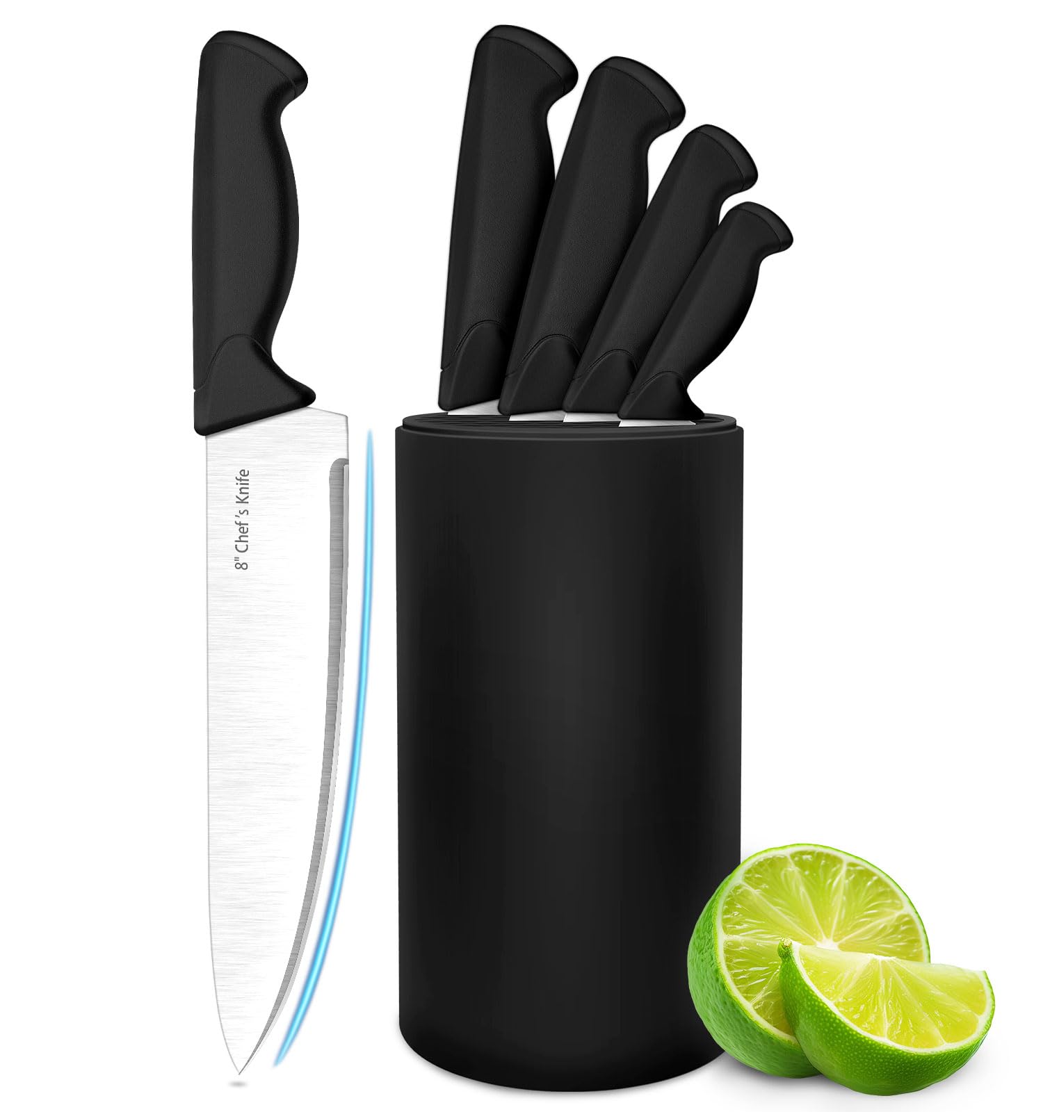 Knife Set 6-Piece Kitchen Knife Set German High Carbon Stainless Steel Durable Easy Clean Knife Block Black