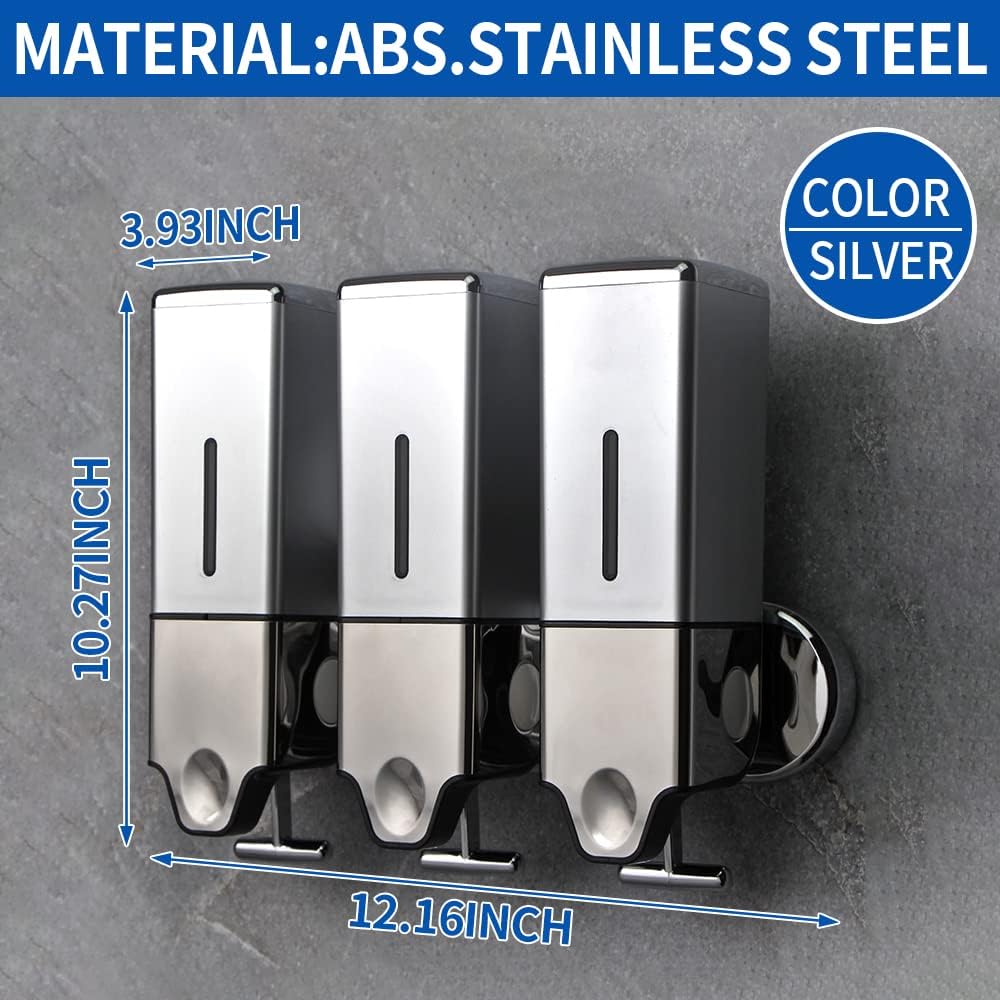 prosfalt 3 x 500ml per Cup Wall Mounted Manual Soap Dispenser for Home, Bath, Kitchen, Hotels, Restaurants. Shower and Lotion Dispenser (Silver) : Home & Kitchen