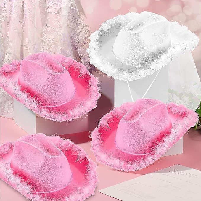 12 sombreros de vaquero y velo para despedida de soltera, sombrero de vaquera para boda, decoración de fiesta de novia, regalo de novia, novedad country-western (blanco, rosa)