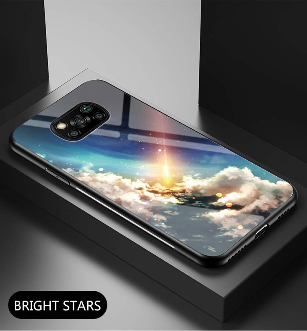 Custodia Xiaomi Poco X3 NFC Con Vetro Temperato Trasparente - Cover Antiurdo Morbida TPU, Retro Rigido, Viola Stella Sky - 3