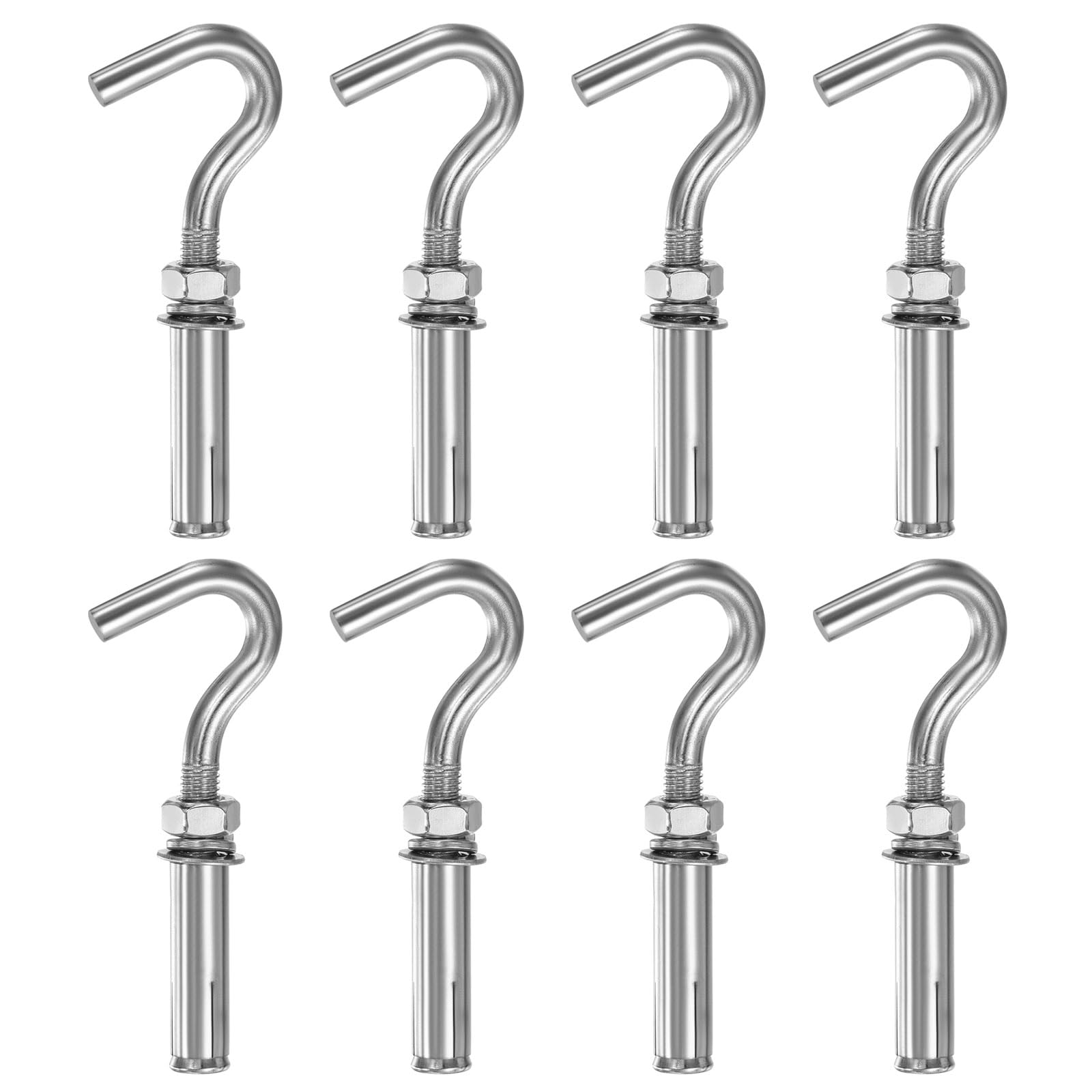 sourcing map 8 Pcs M10 304 Stainless Steel Concrete Wall Hook Heavy Duty Expansion Bolt Standard Open Cup Hook Bolt for Indoor Outdoor Concrete Wall Brick Stone, Silver
