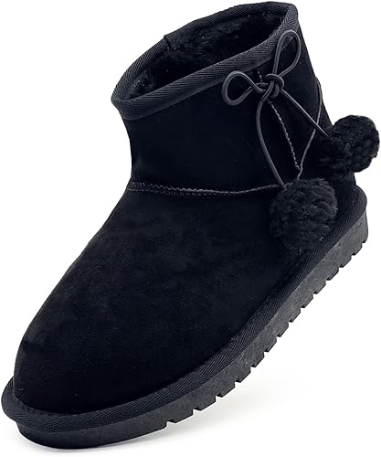 xinlanlin Girls Boots Kids Winter Snow Boots Faux Fur Lined Short Boots Fuzzy Wa