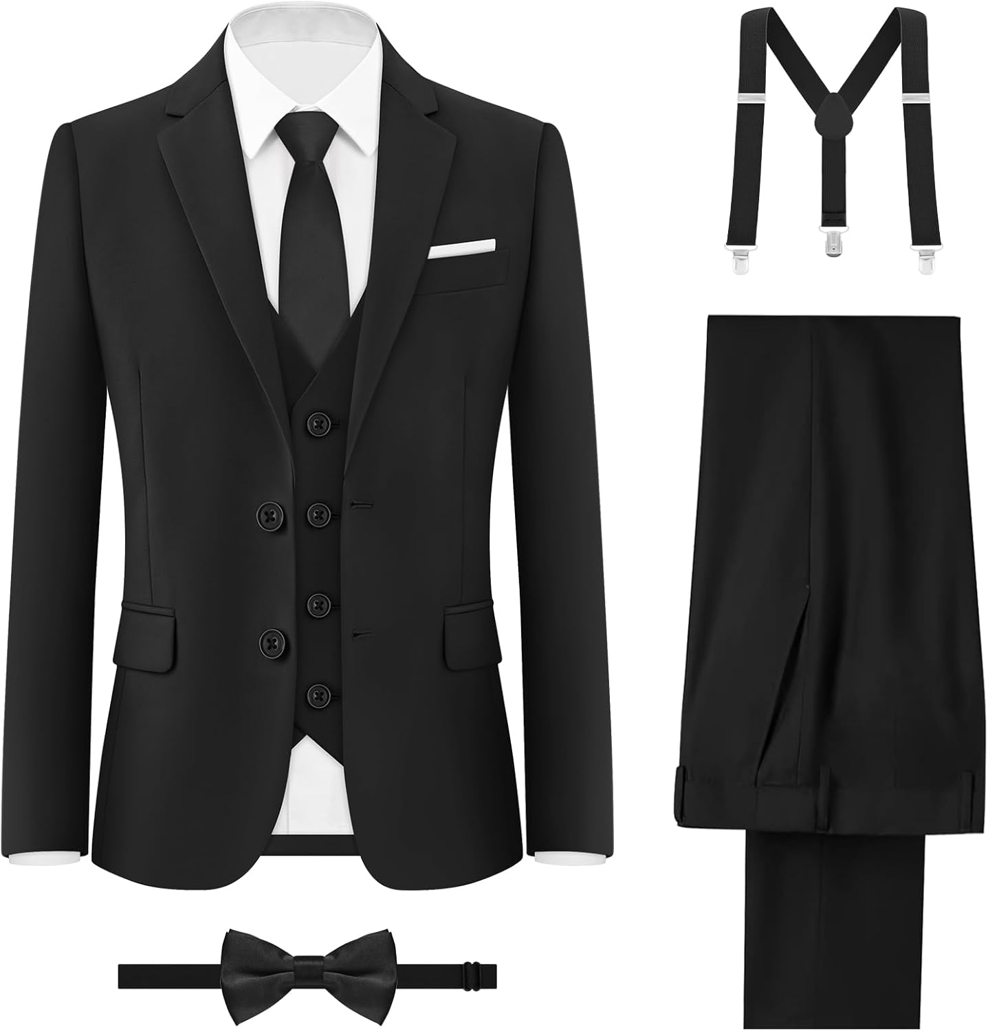 Boys' Formal Suits Set, with Suspenders (Standard & Husky)