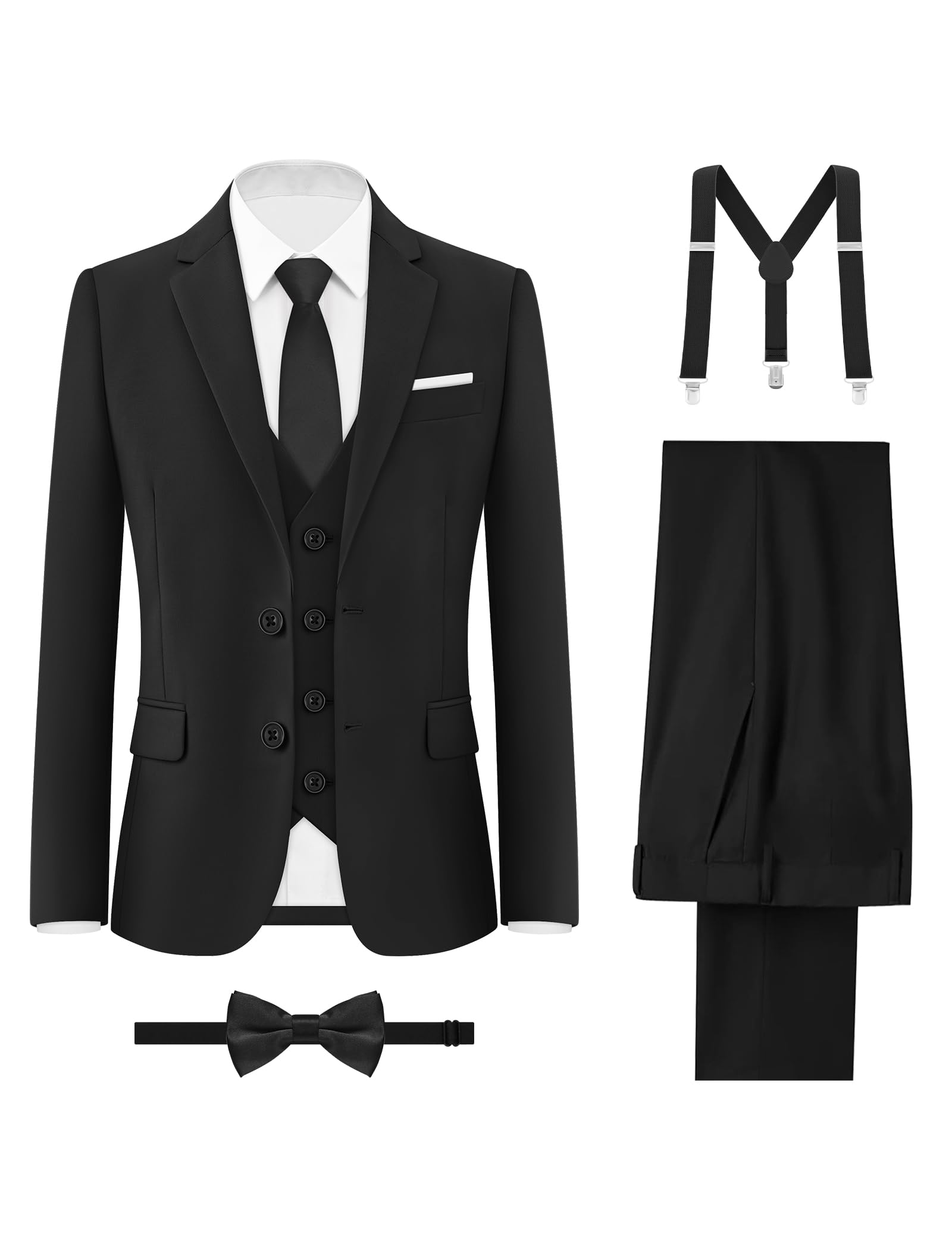Gentle Season Boys Formal Suits Set with Suspenders Standard Husky